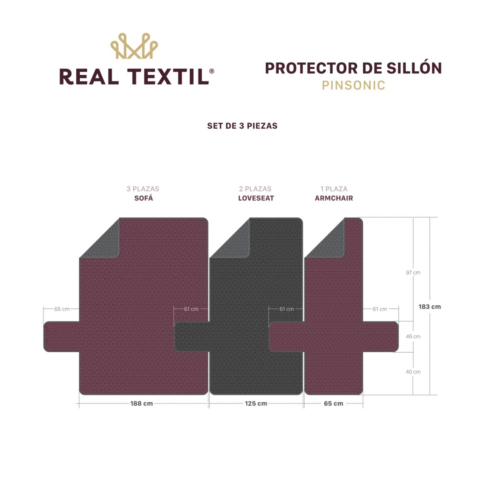 Protector Cubre Sala Doble Vista - 3 Pzas - Rojo / Café REAL TEXTIL