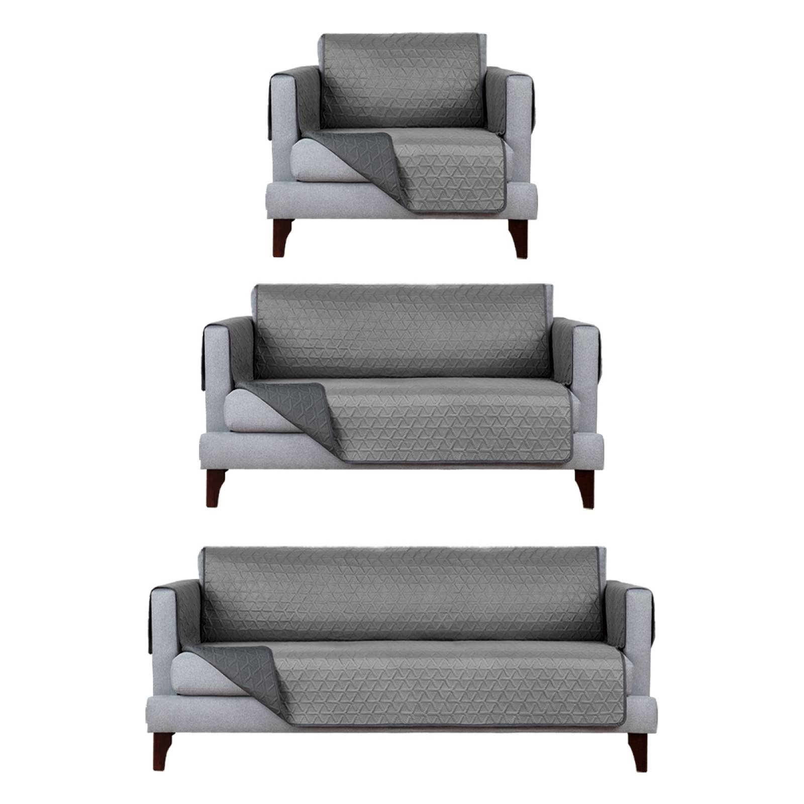 Protector Cubre Sala Doble Vista - 3 Pzas - Gris / Gris Oxford REAL TEXTIL