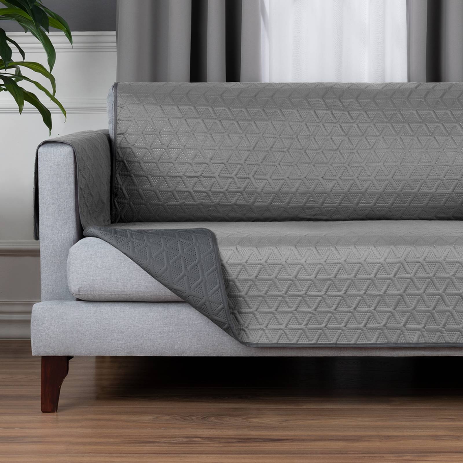 Protector Cubre Sala Doble Vista - 3 Pzas - Gris / Gris Oxford REAL TEXTIL