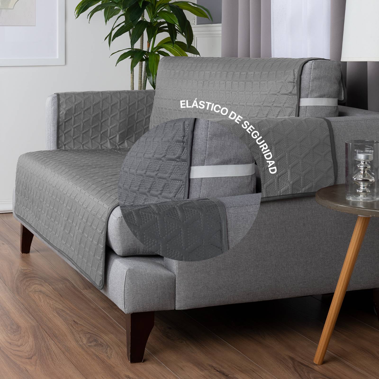 Protector Cubre Sala Doble Vista - 3 Pzas - Gris / Gris Oxford REAL TEXTIL