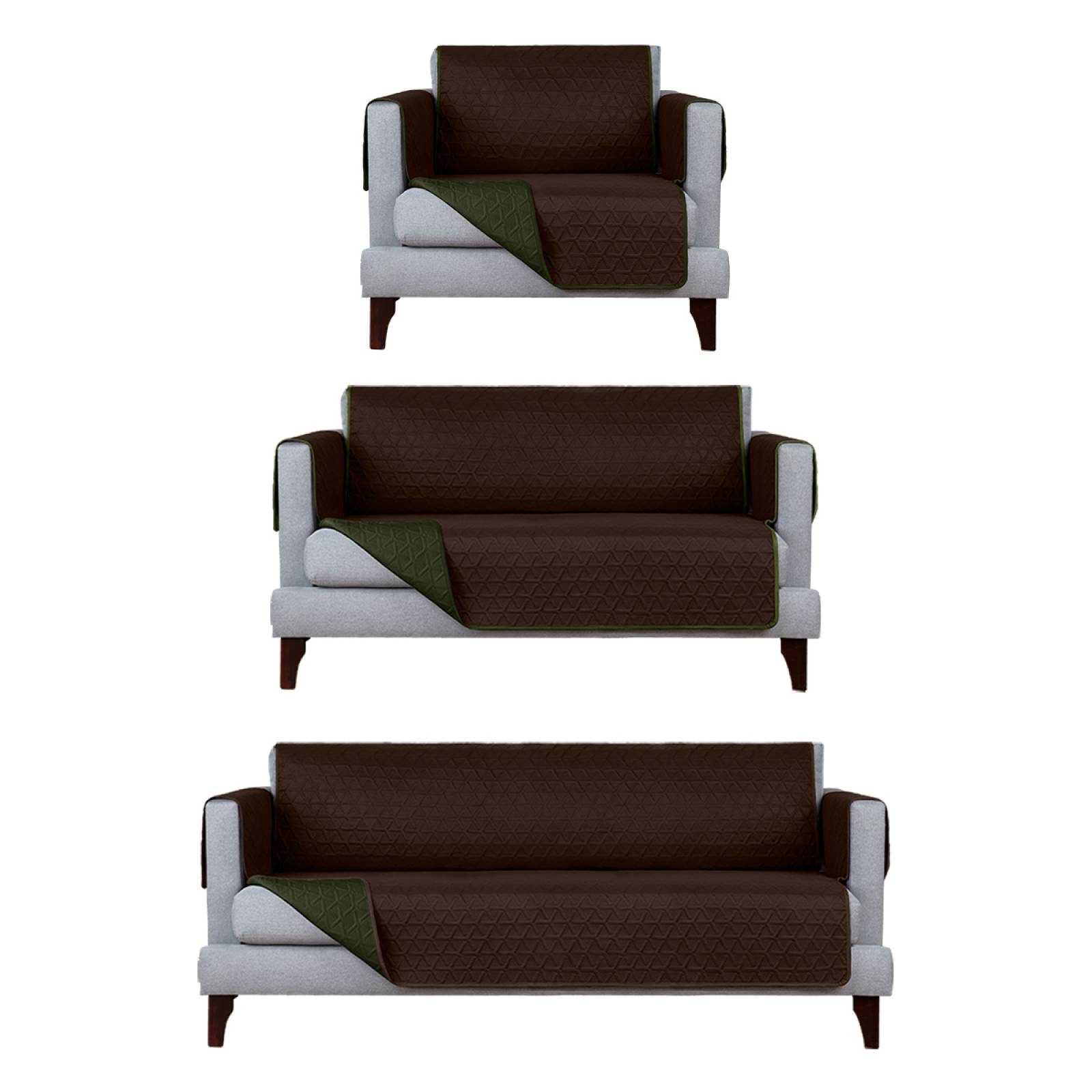 Protector Cubre Sala Doble Vista - 3 Pzas - Café / Verde Seco REAL TEXTIL