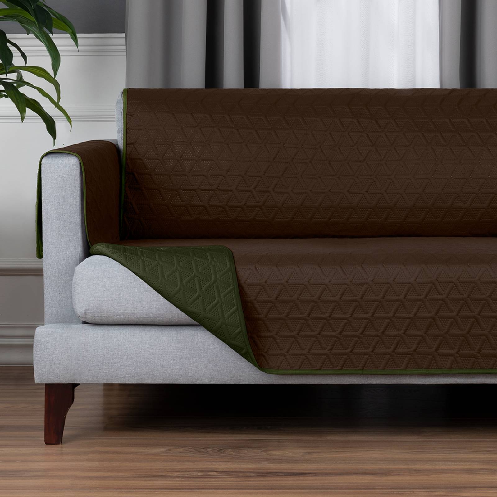 Protector Cubre Sala Doble Vista - 3 Pzas - Café / Verde Seco REAL TEXTIL