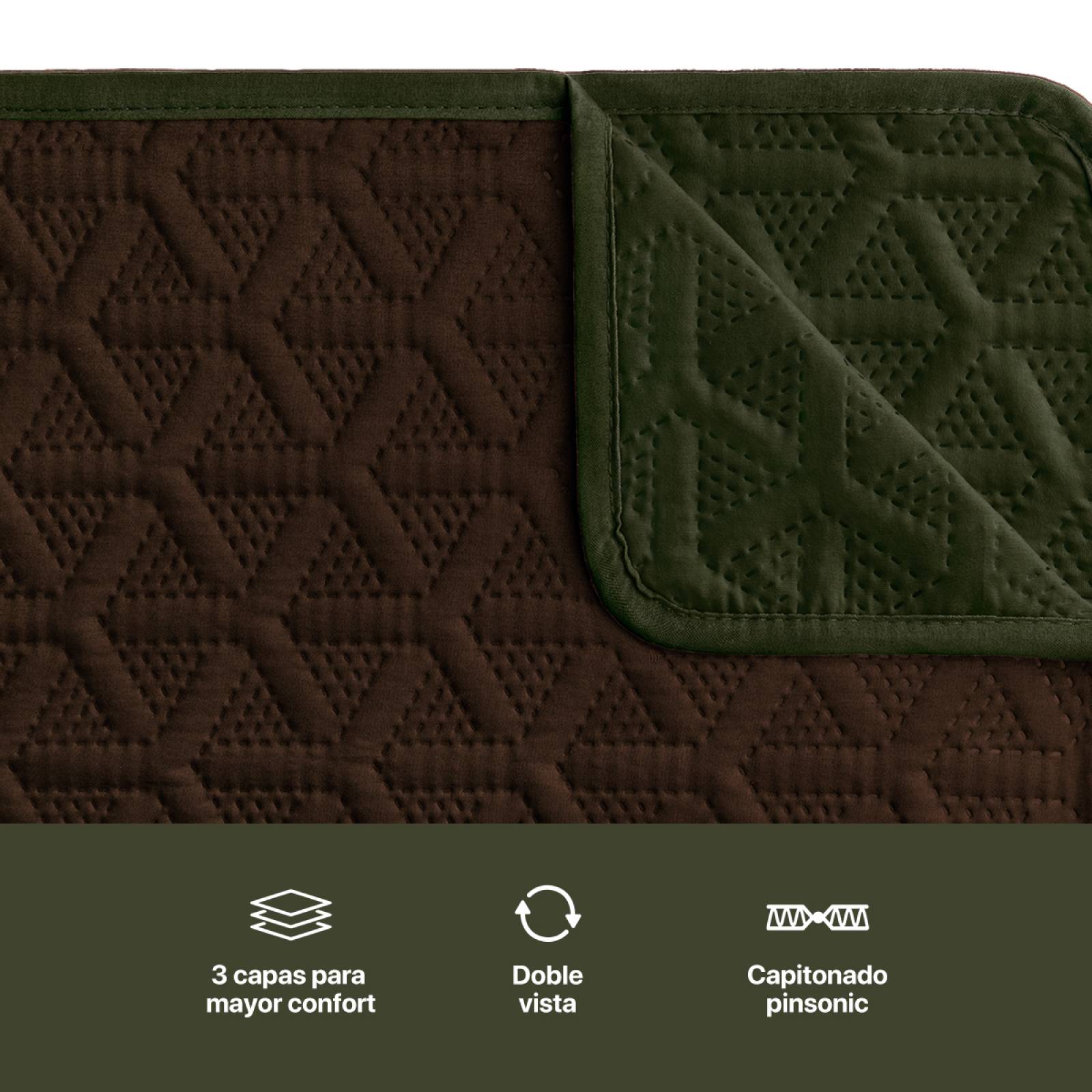 Protector Cubre Sala Doble Vista - 3 Pzas - Café / Verde Seco REAL TEXTIL