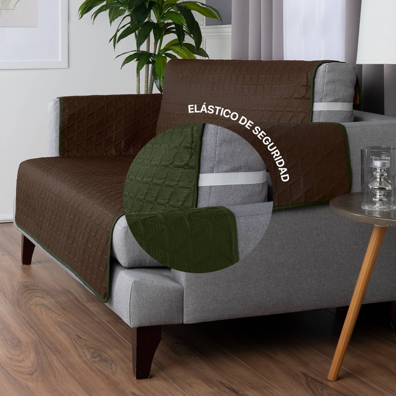 Protector Cubre Sala Doble Vista - 3 Pzas - Café / Verde Seco REAL TEXTIL