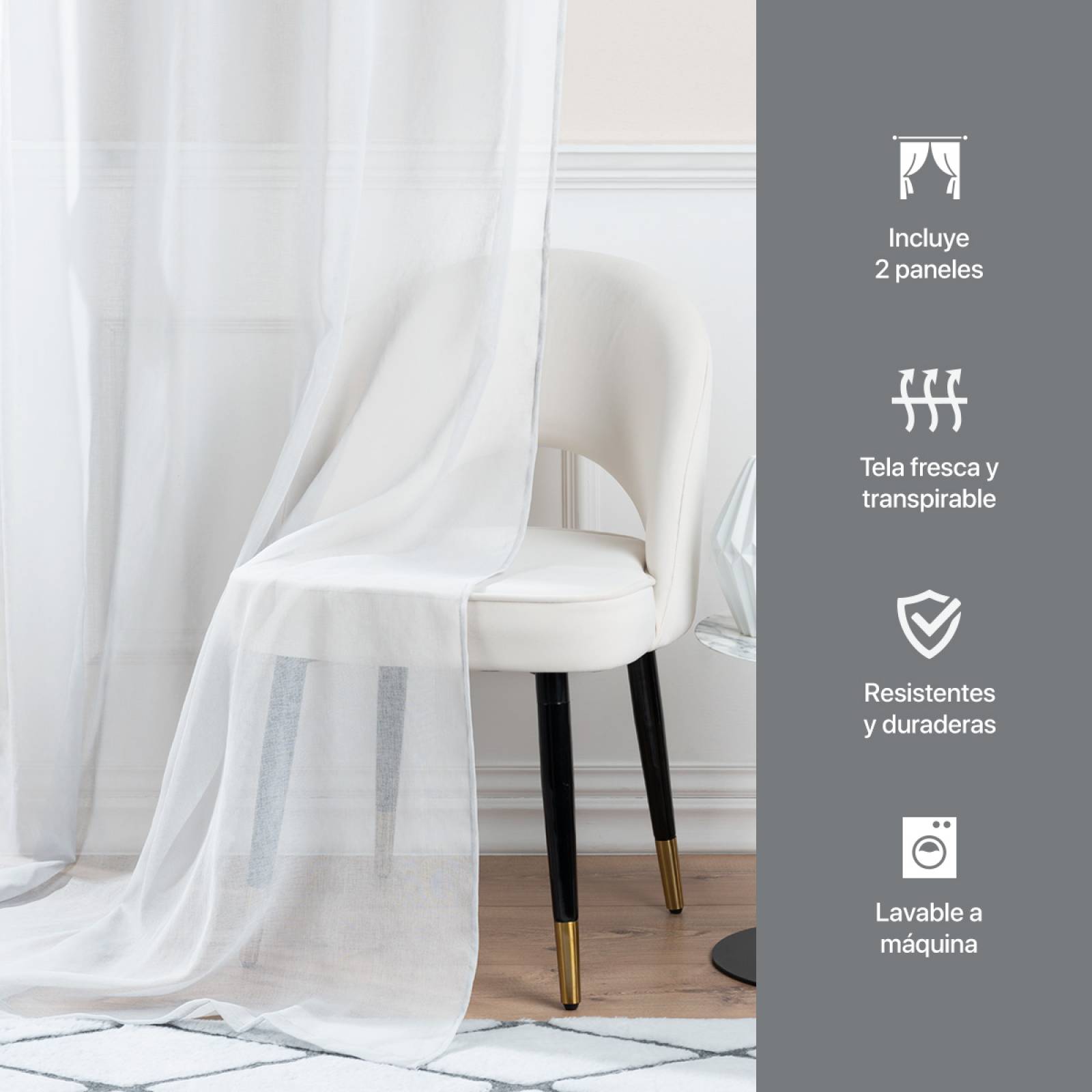 Cortina Translúcida 2.80 X 2.30m Con Argollas Blanca REAL TEXTIL