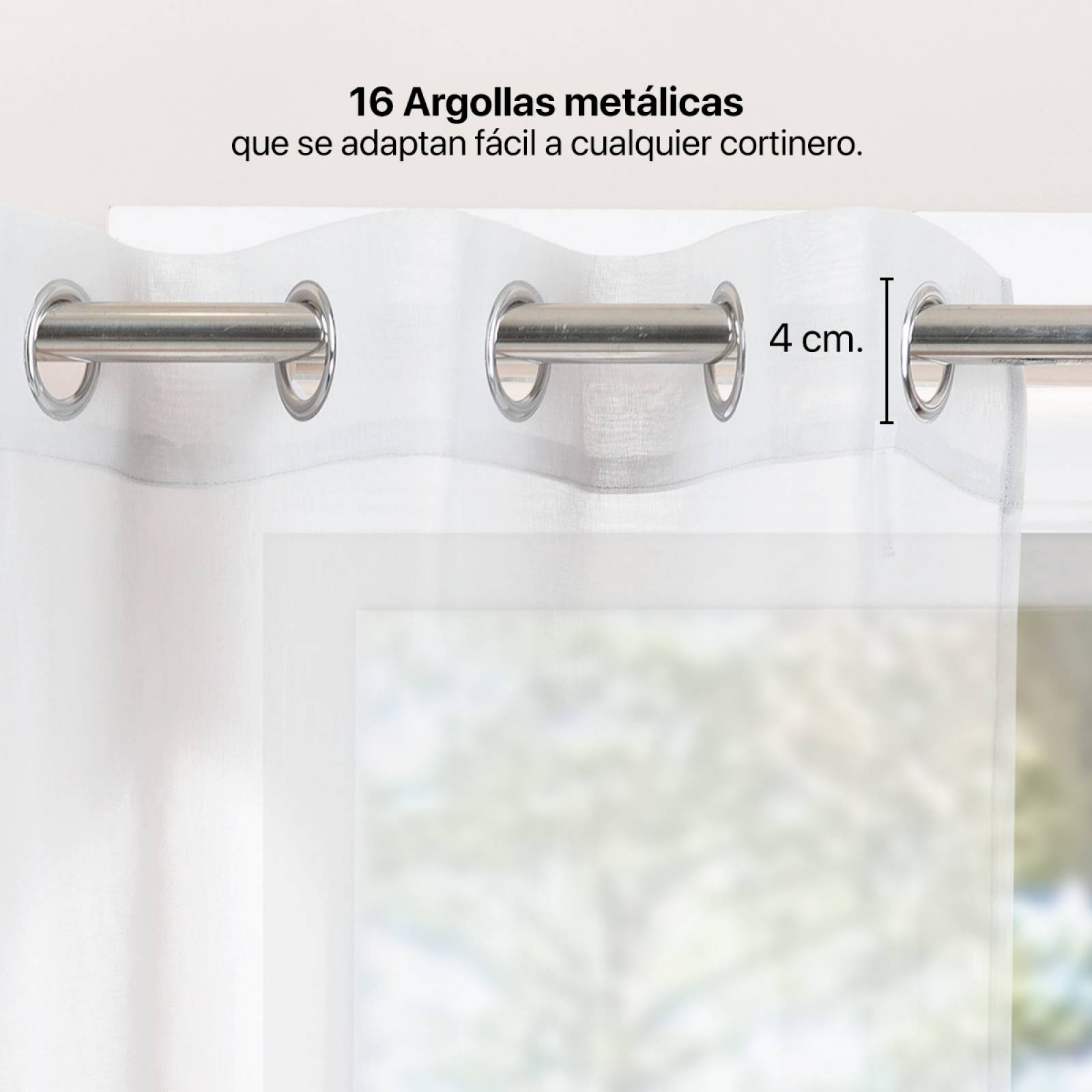 Cortina Translúcida 2.80 X 2.30m Con Argollas Blanca REAL TEXTIL