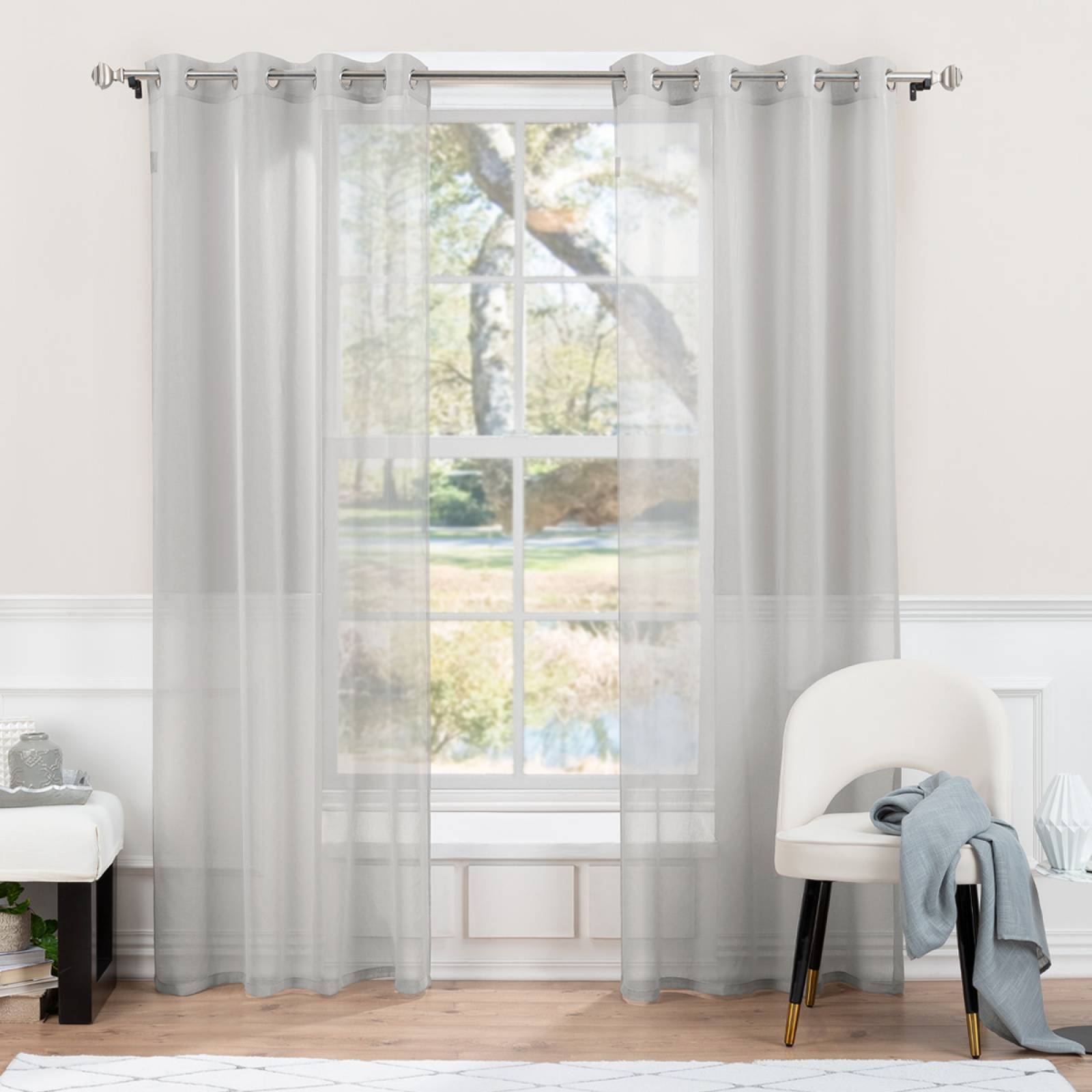 Cortina Translúcida 2.80 X 2.30m Con Argollas Gris claro REAL TEXTIL