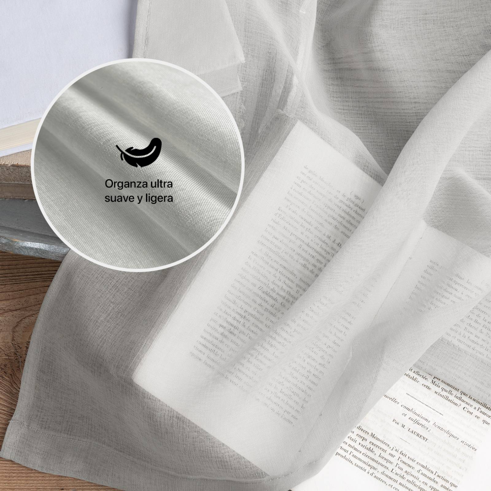 Cortina Translúcida 2.80 X 2.30m Con Argollas Gris claro REAL TEXTIL