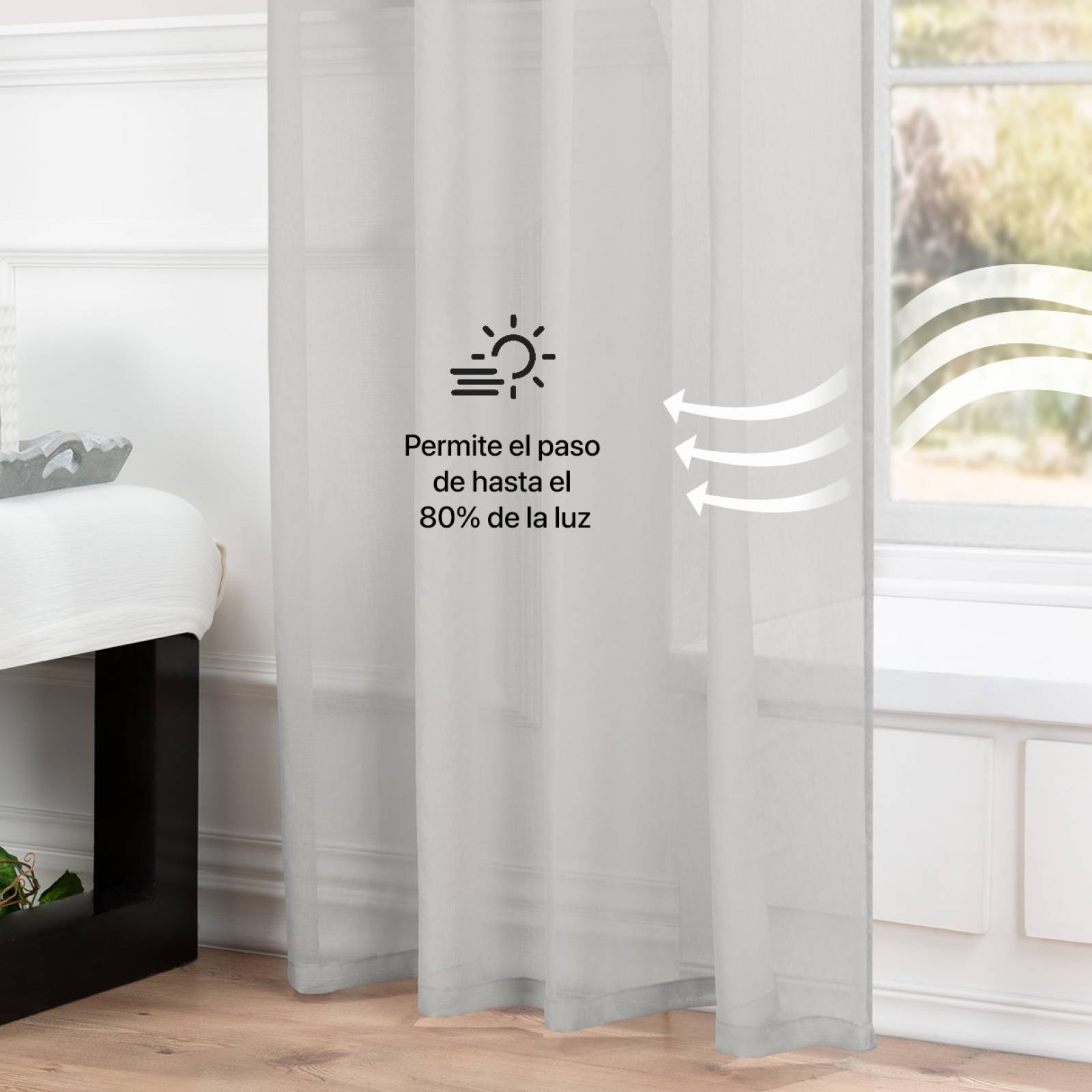 Cortina Translúcida 2.80 X 2.30m Con Argollas Gris claro REAL TEXTIL