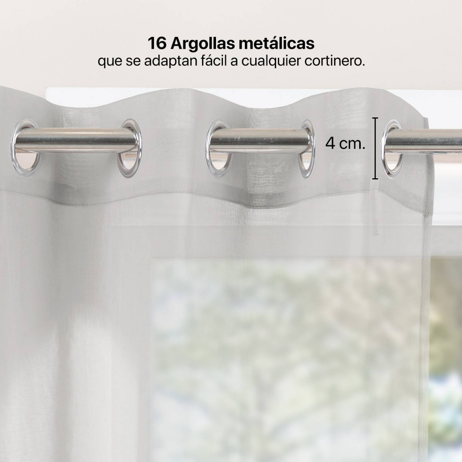 Cortina Translúcida 2.80 X 2.30m Con Argollas Gris claro REAL TEXTIL