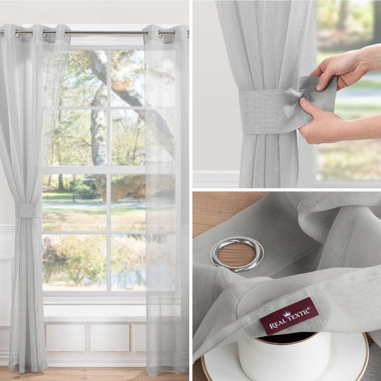 Cortina Translúcida 2.80 X 2.30m Con Argollas Gris claro REAL TEXTIL