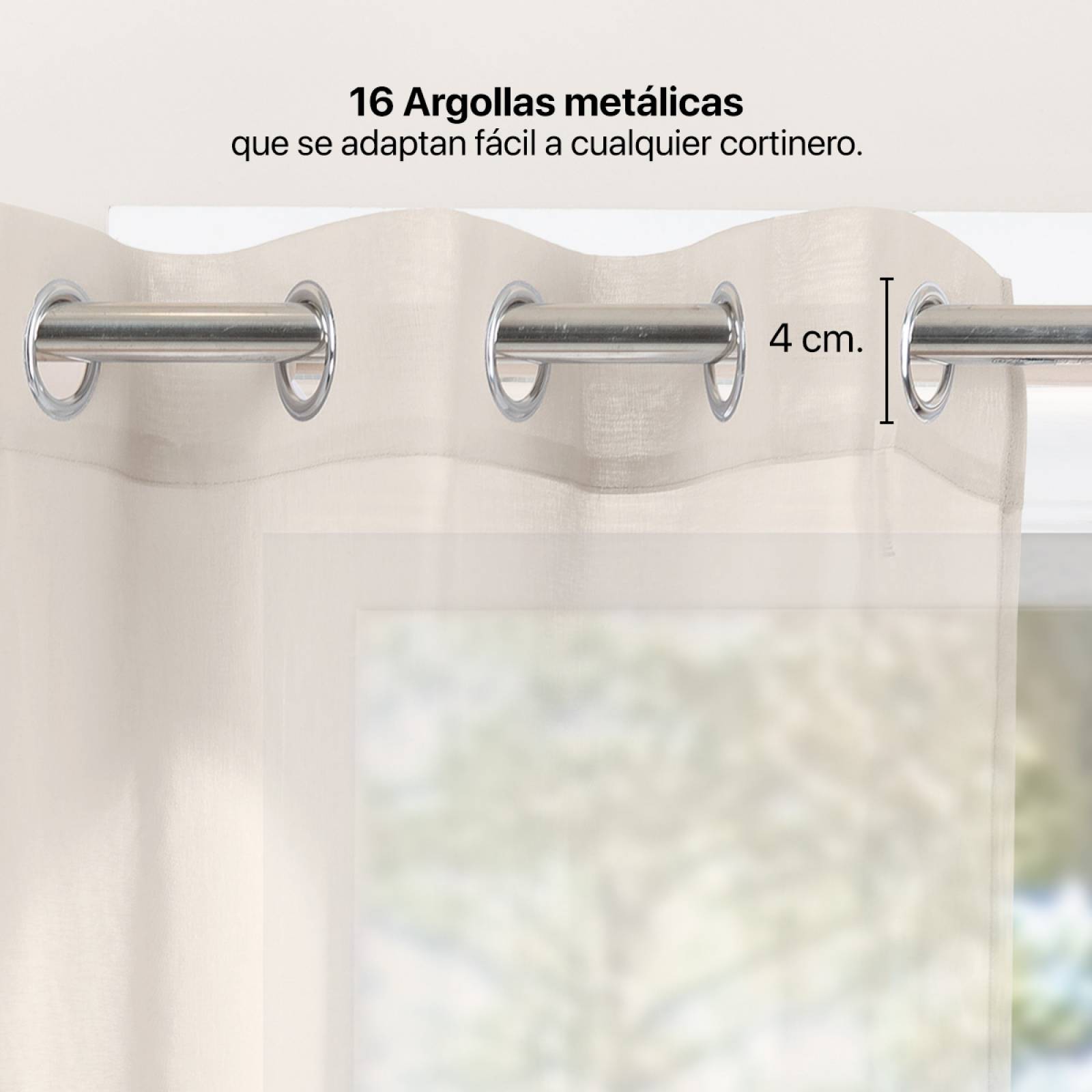 Cortina Translúcida 2.80 X 2.30m Con Argollas Almendra REAL TEXTIL