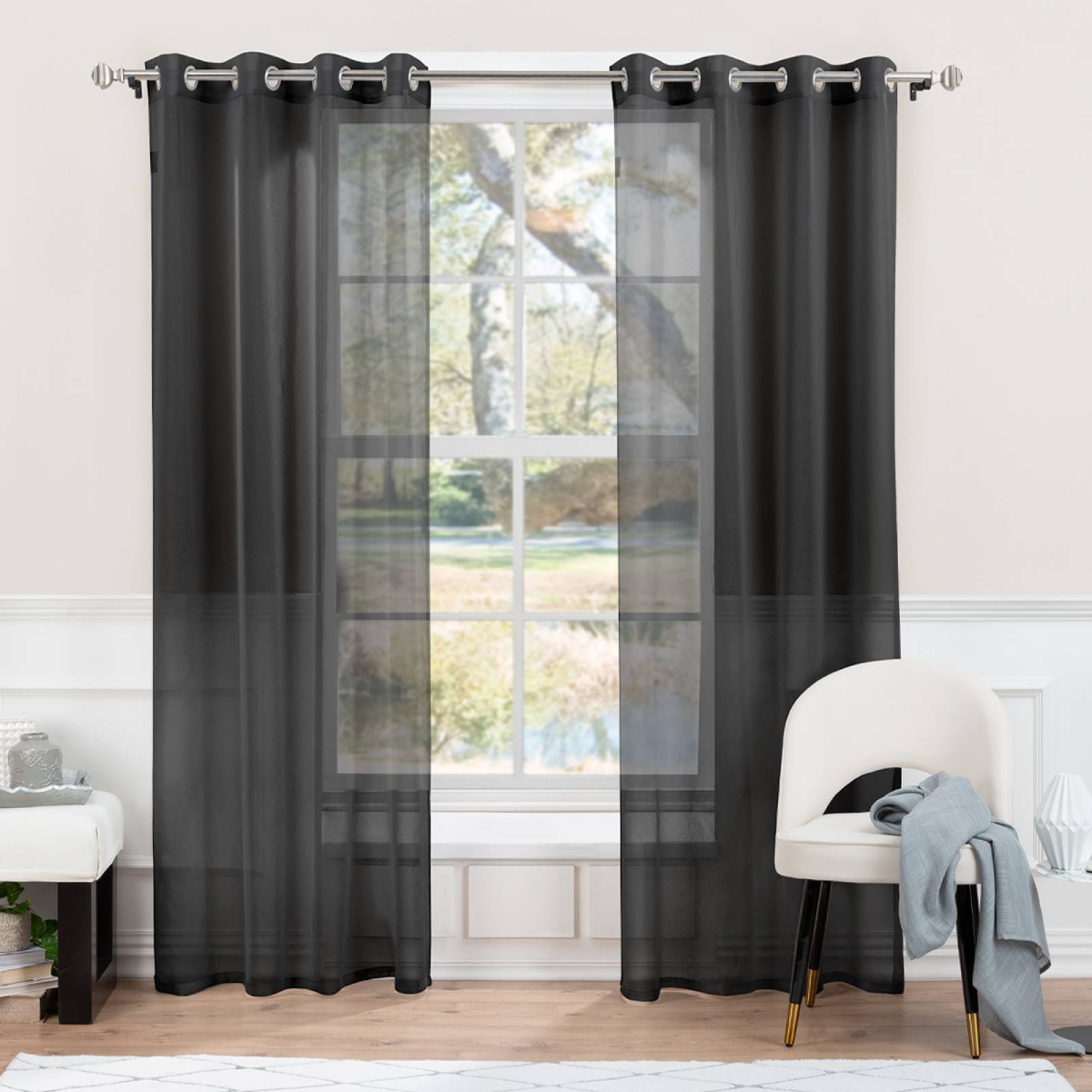 Cortina Translúcida 2.80 X 2.30m Con Argollas Negro REAL TEXTIL