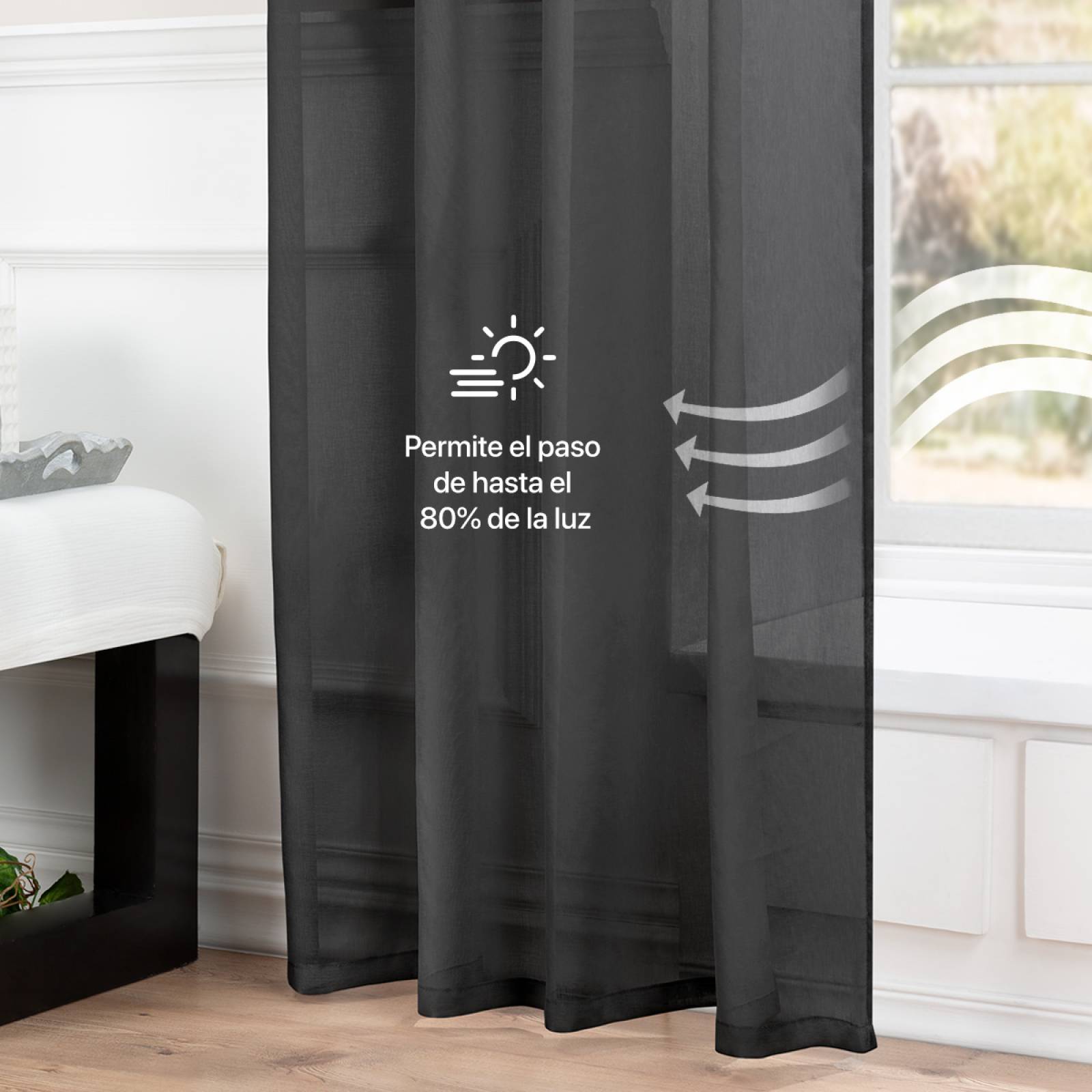 Cortina Translúcida 2.80 X 2.30m Con Argollas Negro REAL TEXTIL