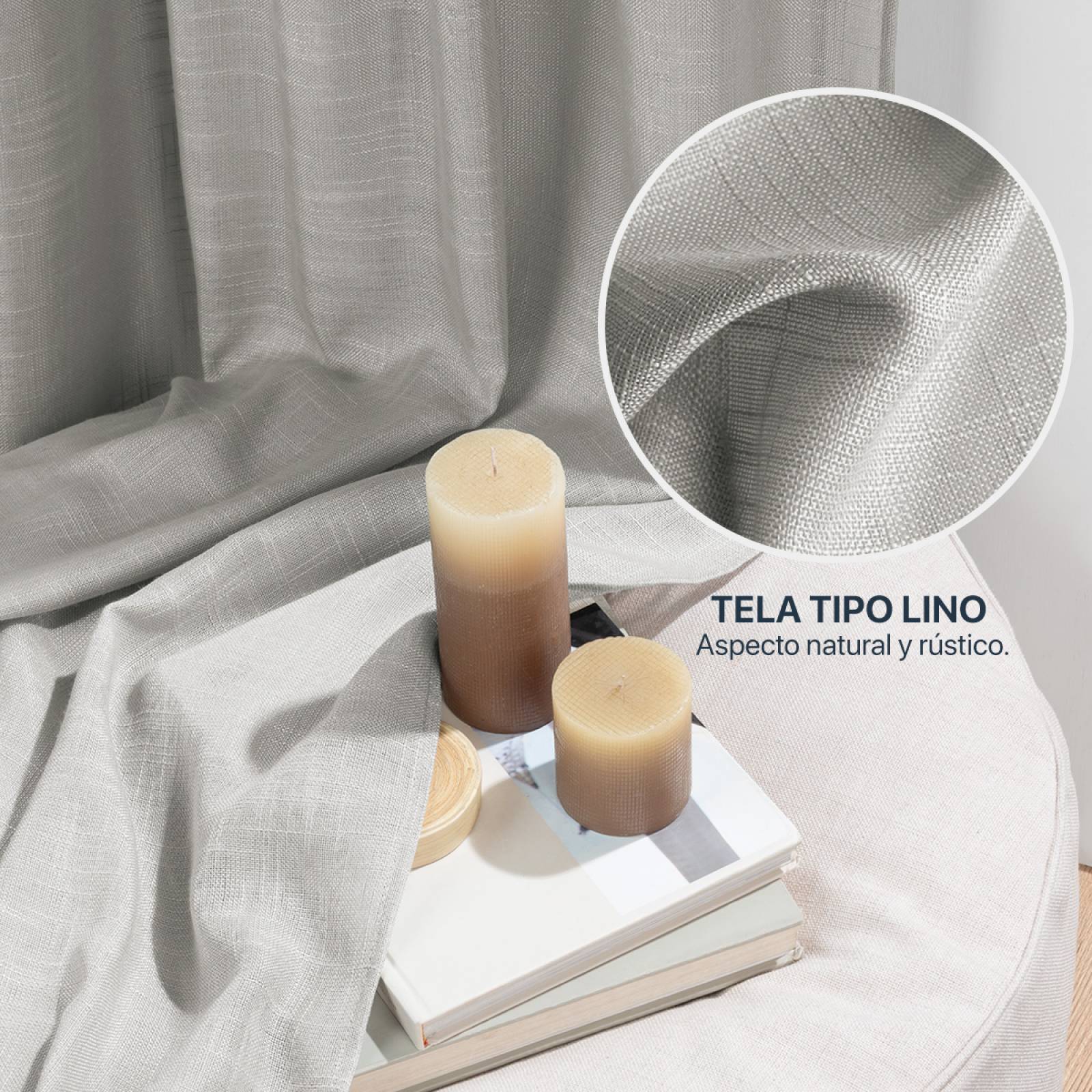 Cortina Translúcida Tipo Lino - 2.70m X 2.30m Gris claro ESQUIMAL