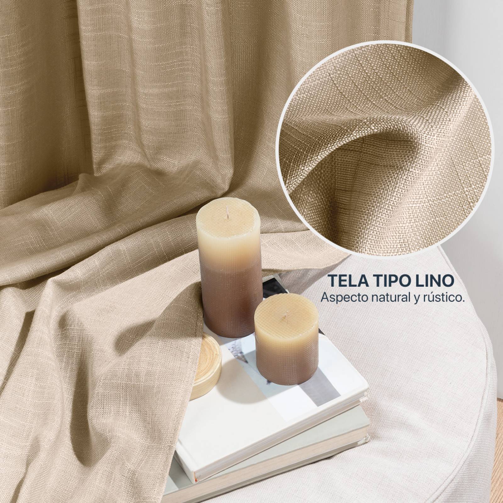 Cortina Translúcida Tipo Lino - 2.70m X 2.30m Khaki ESQUIMAL