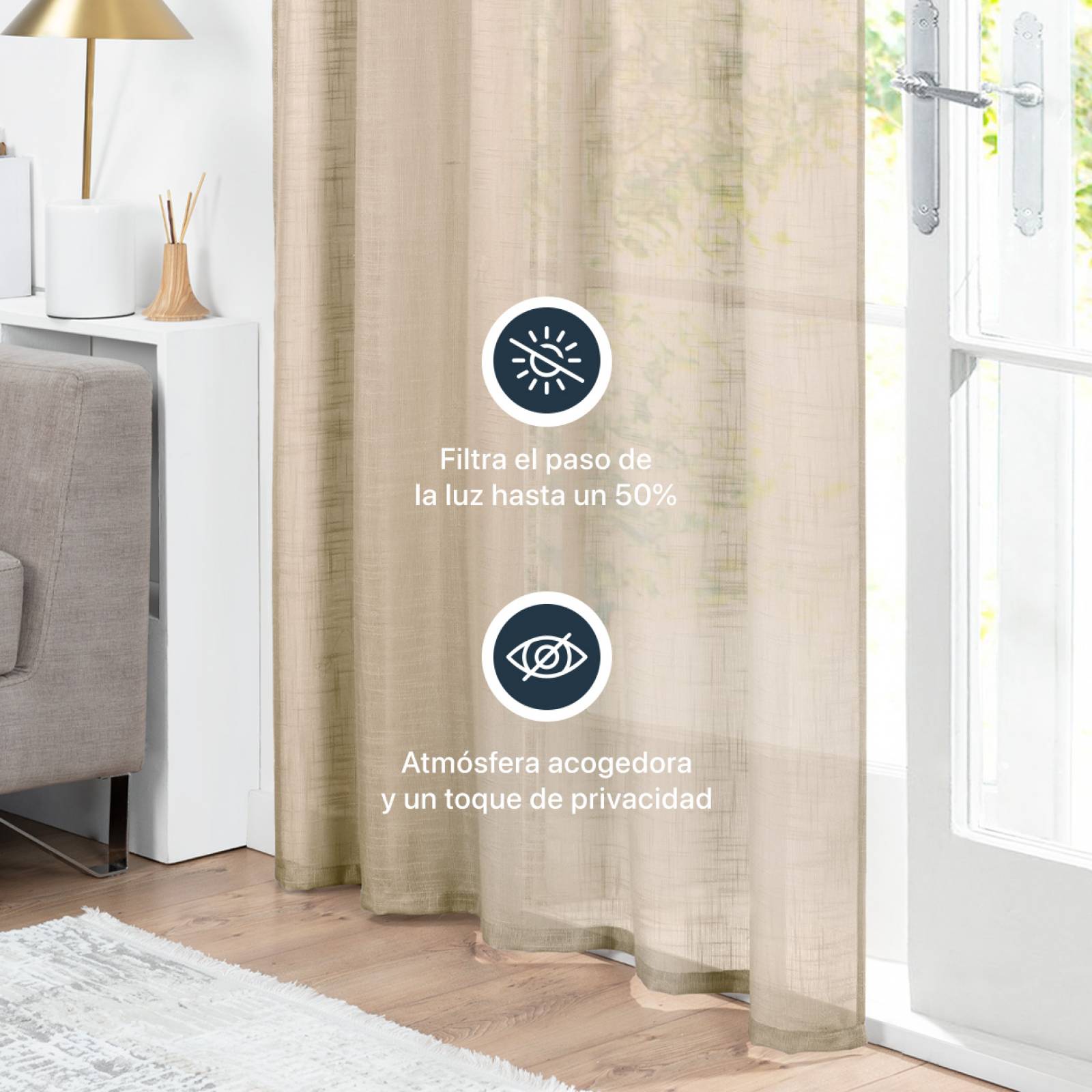 Cortina Translúcida Tipo Lino - 2.70m X 2.30m Khaki ESQUIMAL