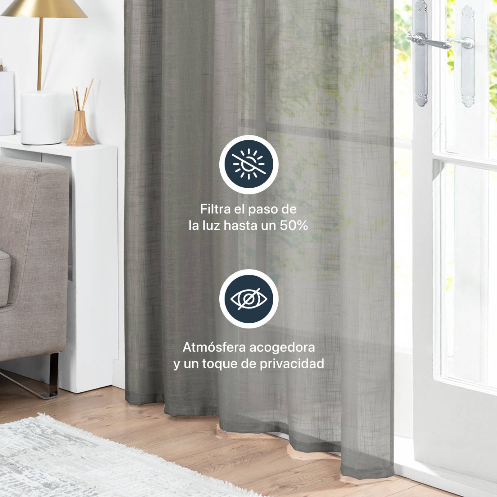 Cortina Translúcida Tipo Lino - 2.70m X 2.30m Gris oscuro ESQUIMAL