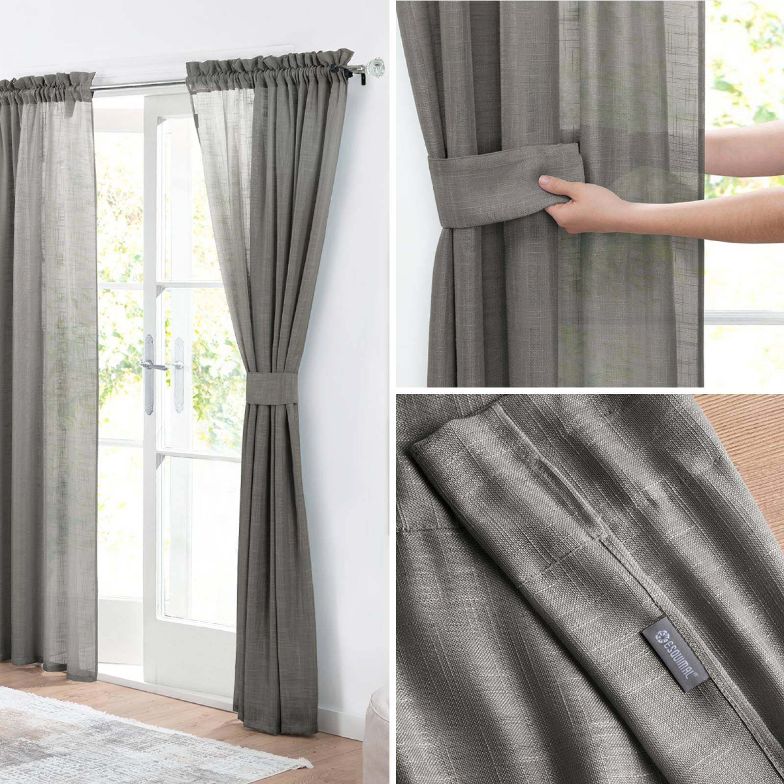 Cortina Translúcida Tipo Lino - 2.70m X 2.30m Gris oscuro ESQUIMAL