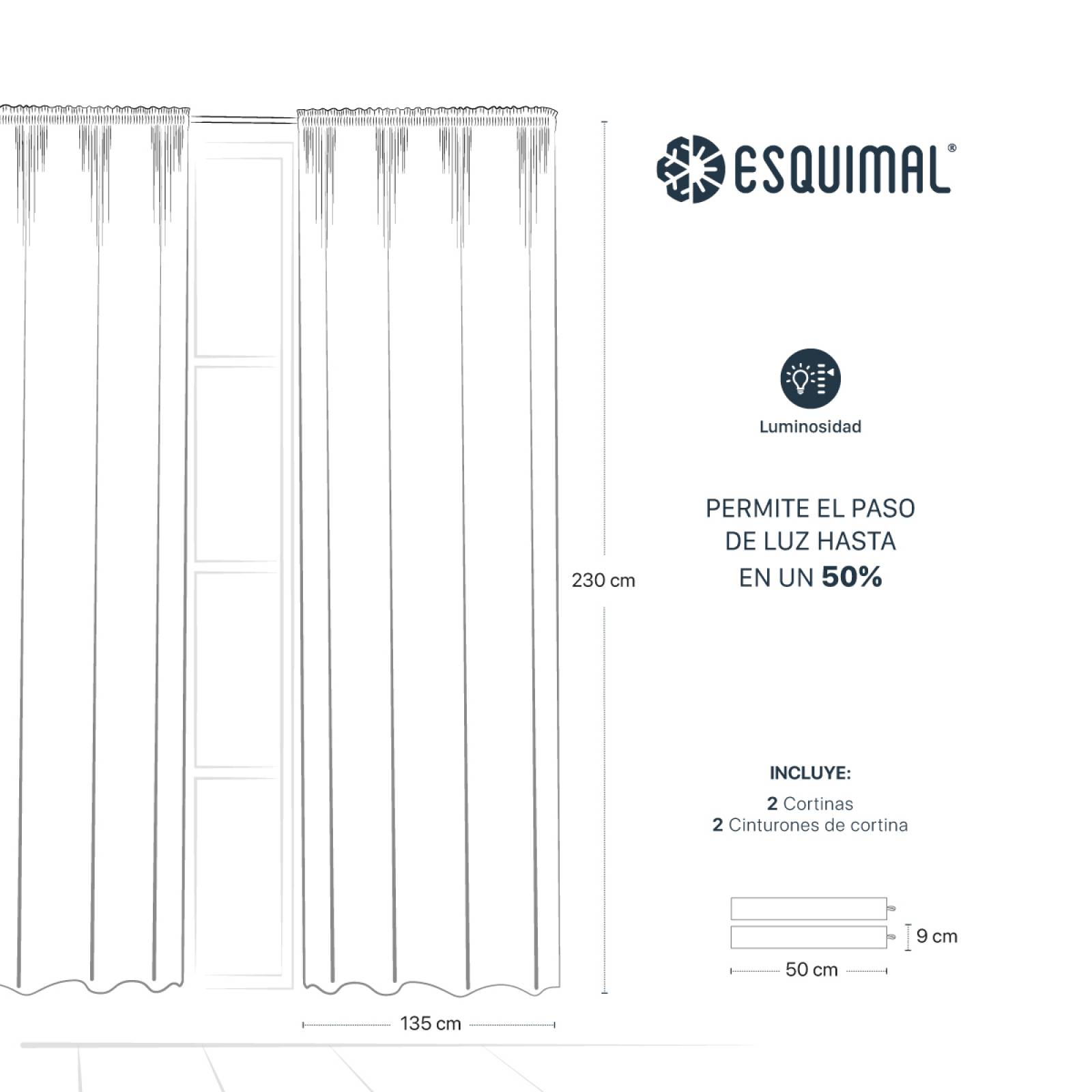 Cortina Translúcida Tipo Lino - 2.70m X 2.30m Gris oscuro ESQUIMAL