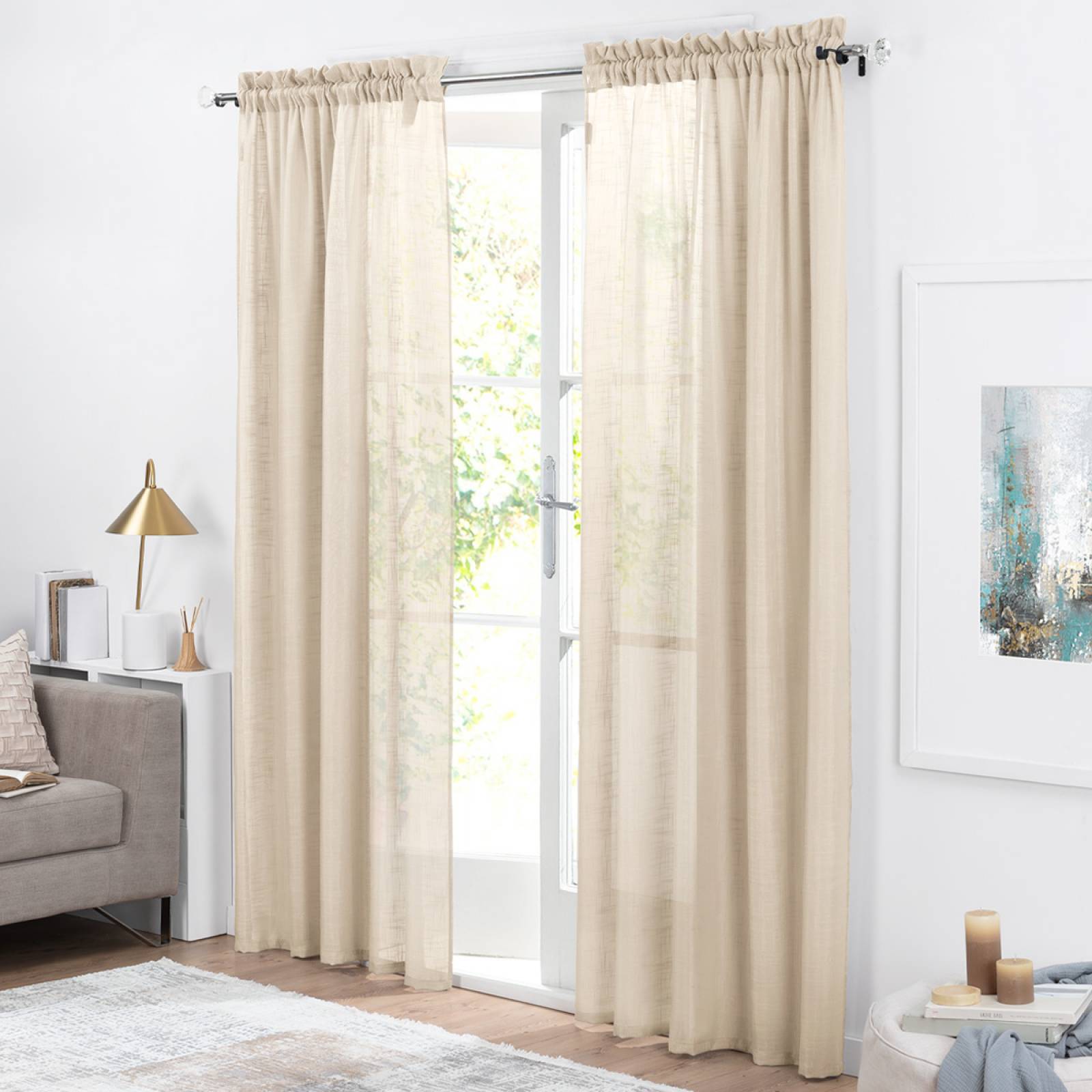 Cortina Translúcida Tipo Lino - 2.70m X 2.30m Beige ESQUIMAL