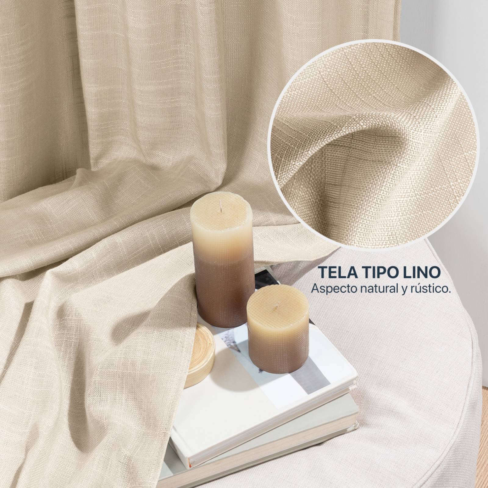 Cortina Translúcida Tipo Lino - 2.70m X 2.30m Beige ESQUIMAL