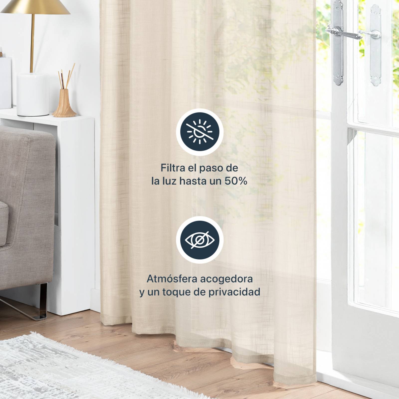 Cortina Translúcida Tipo Lino - 2.70m X 2.30m Beige ESQUIMAL