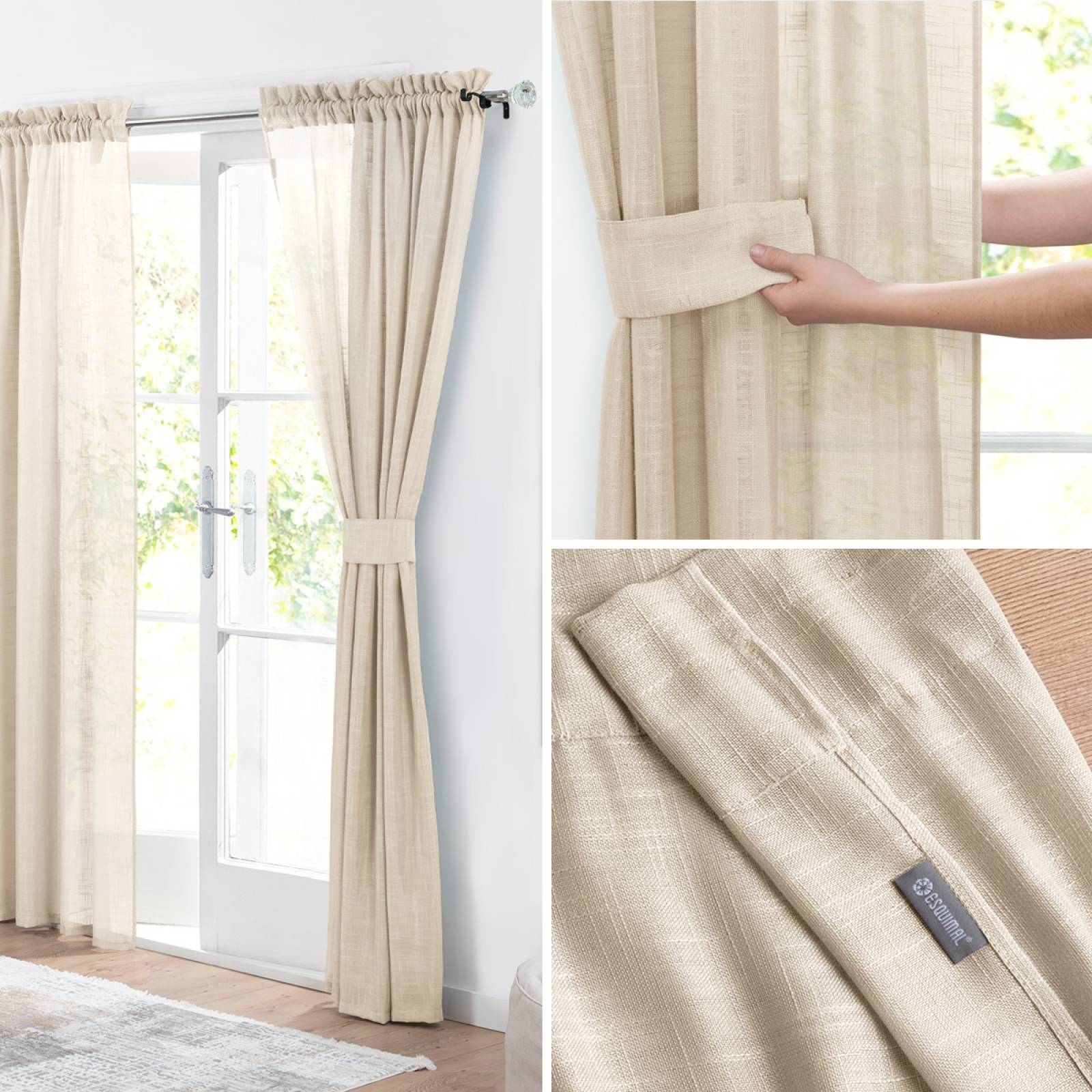 Cortina Translúcida Tipo Lino - 2.70m X 2.30m Beige ESQUIMAL