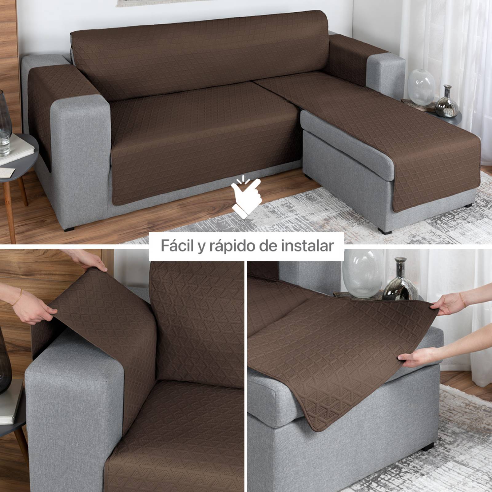 Protector Cubre Sala Funda Sofá En Forma De L Café REAL TEXTIL