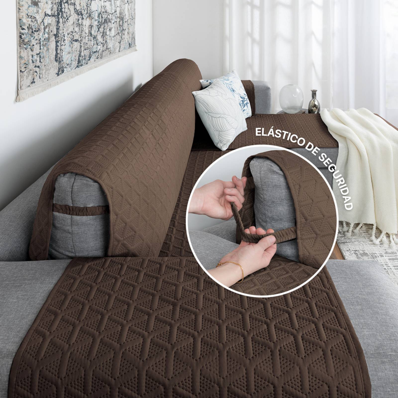 Protector Cubre Sala Funda Sofá En Forma De L Café REAL TEXTIL