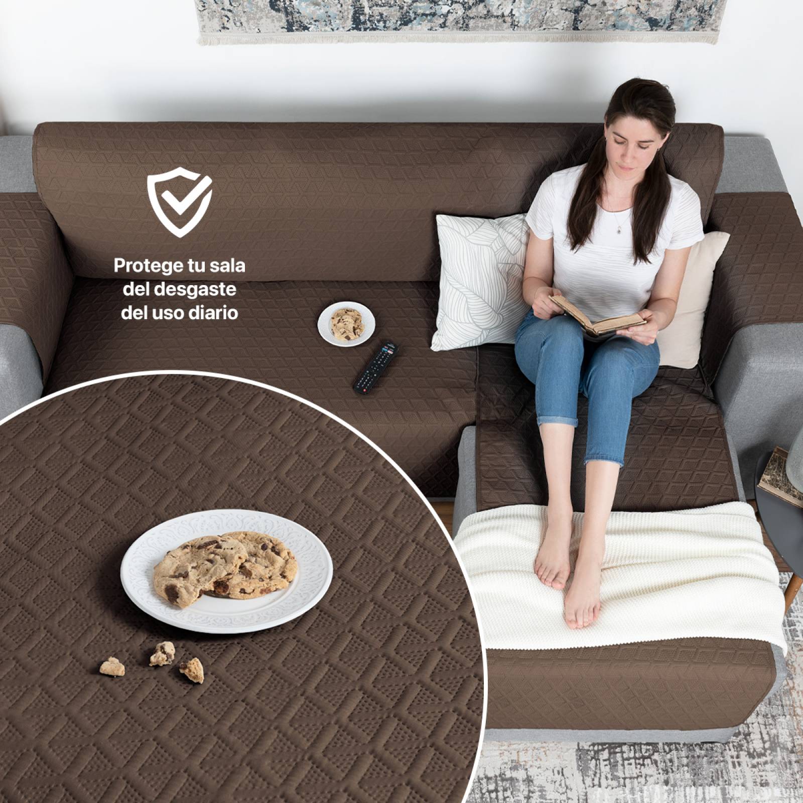 Protector Cubre Sala Funda Sofá En Forma De L Café REAL TEXTIL