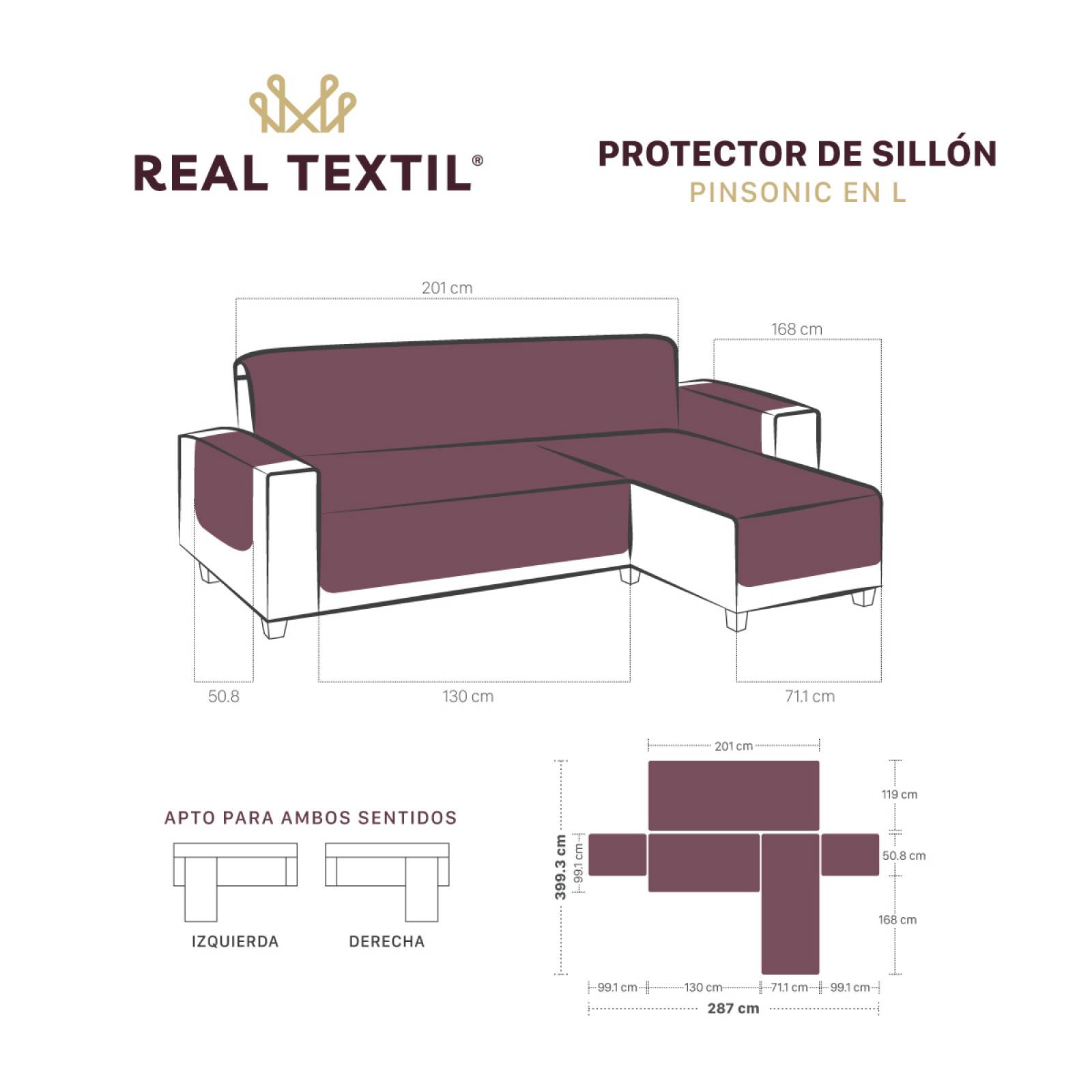 Protector Cubre Sala Funda Sofá En Forma De L Café REAL TEXTIL