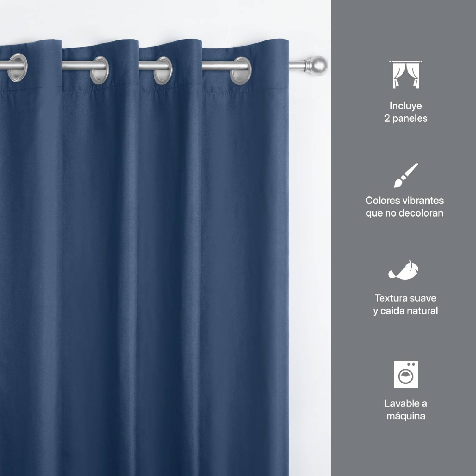 Cortina 2.36x1.80m Con Argollas Azul marino REAL TEXTIL