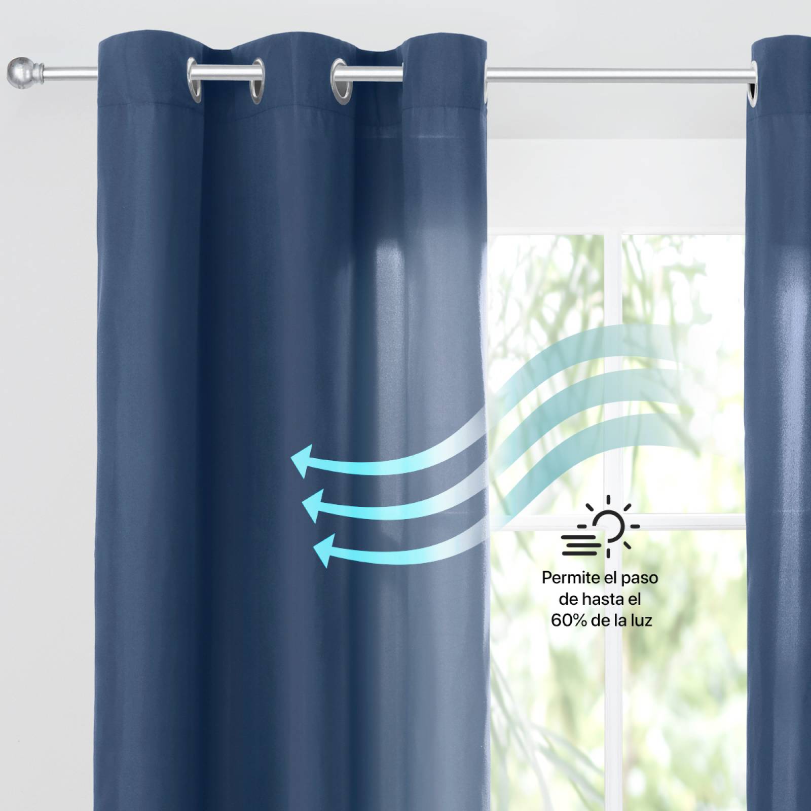 Cortina 2.36x1.80m Con Argollas Azul marino REAL TEXTIL