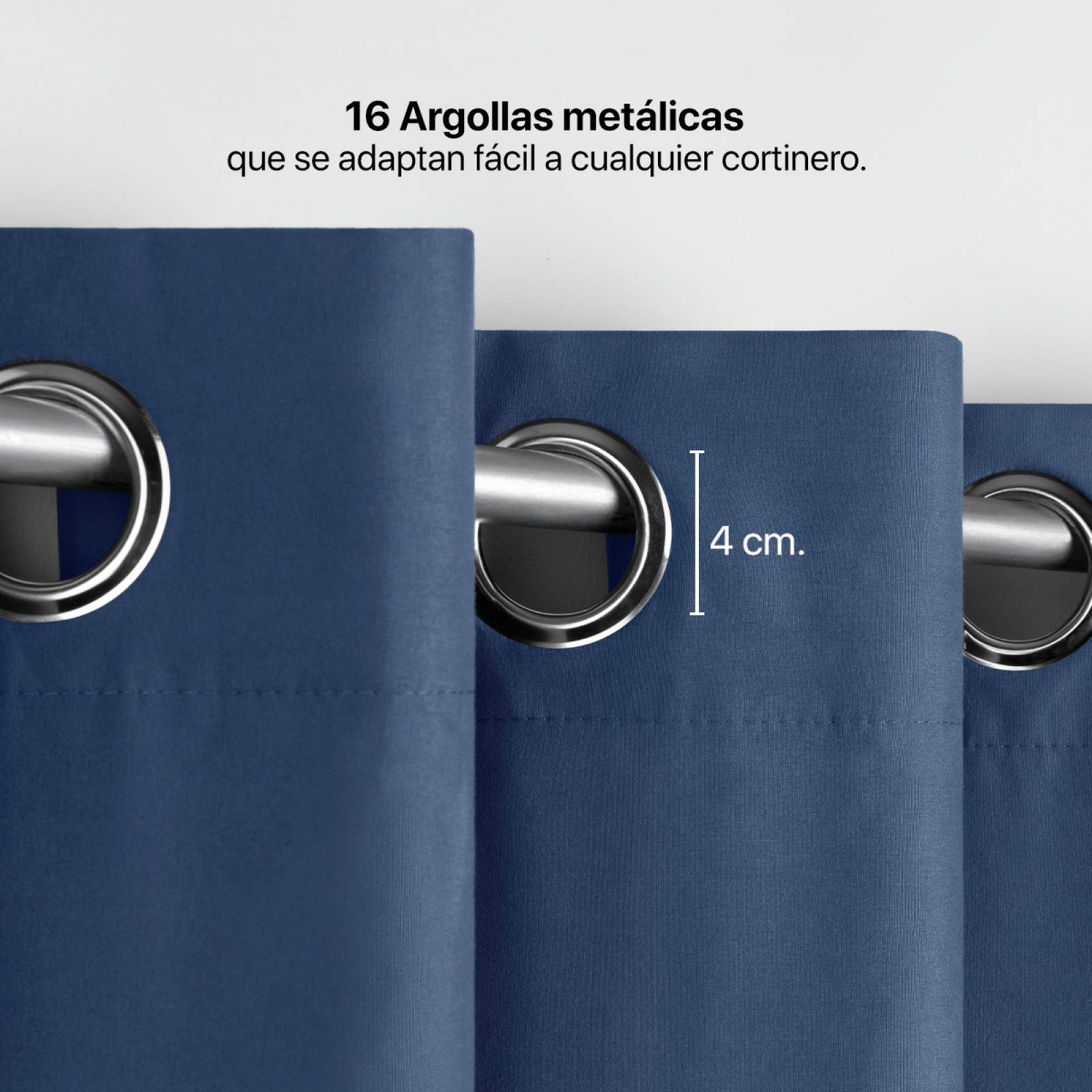 Cortina 2.36x1.80m Con Argollas Azul marino REAL TEXTIL