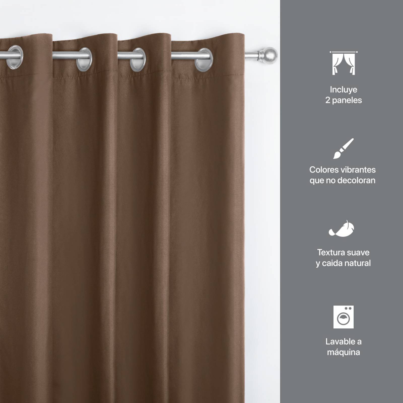 Cortina 2.36x1.80m Con Argollas Café REAL TEXTIL