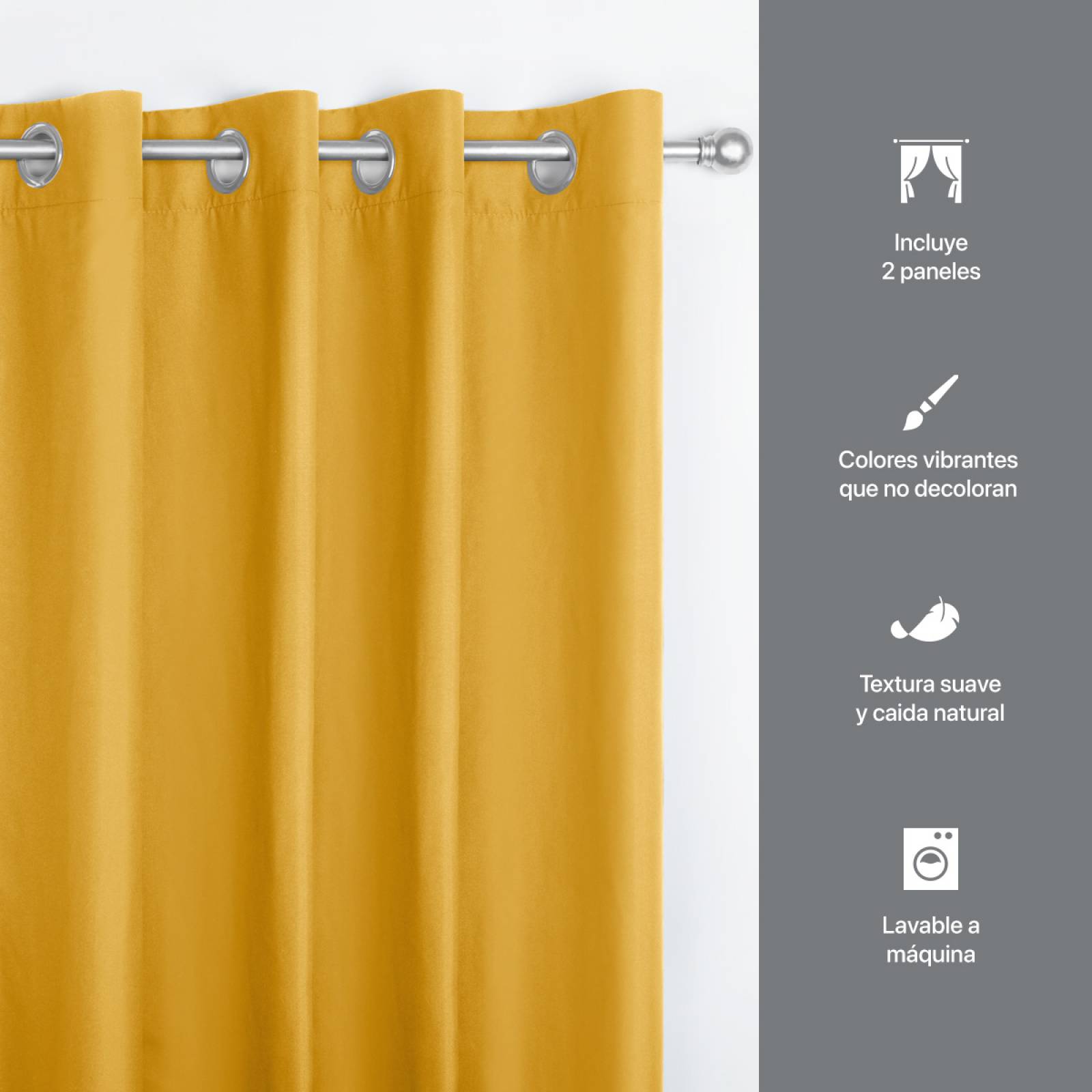 Cortina 2.36x1.80m Con Argollas Mostaza REAL TEXTIL