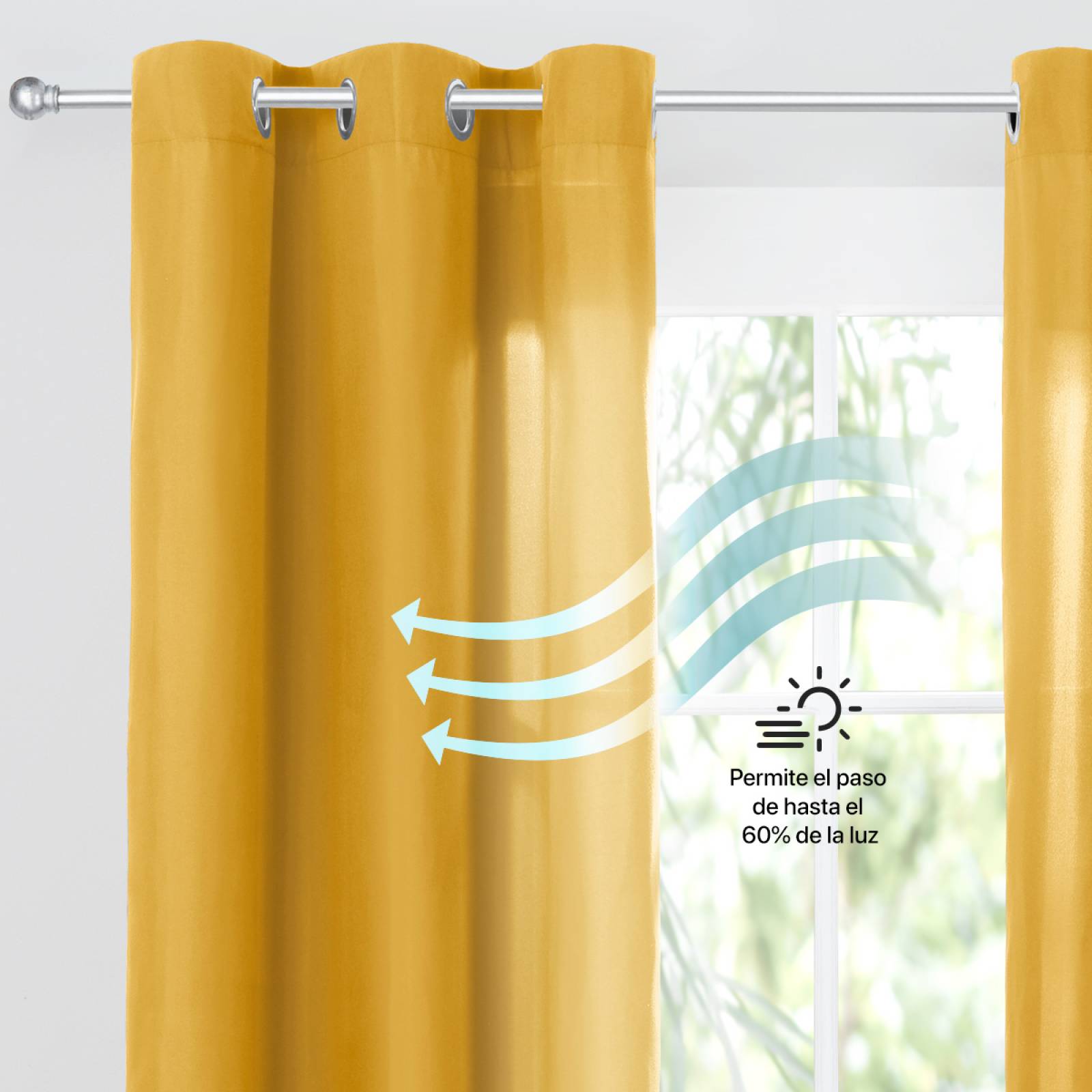 Cortina 2.36x1.80m Con Argollas Mostaza REAL TEXTIL