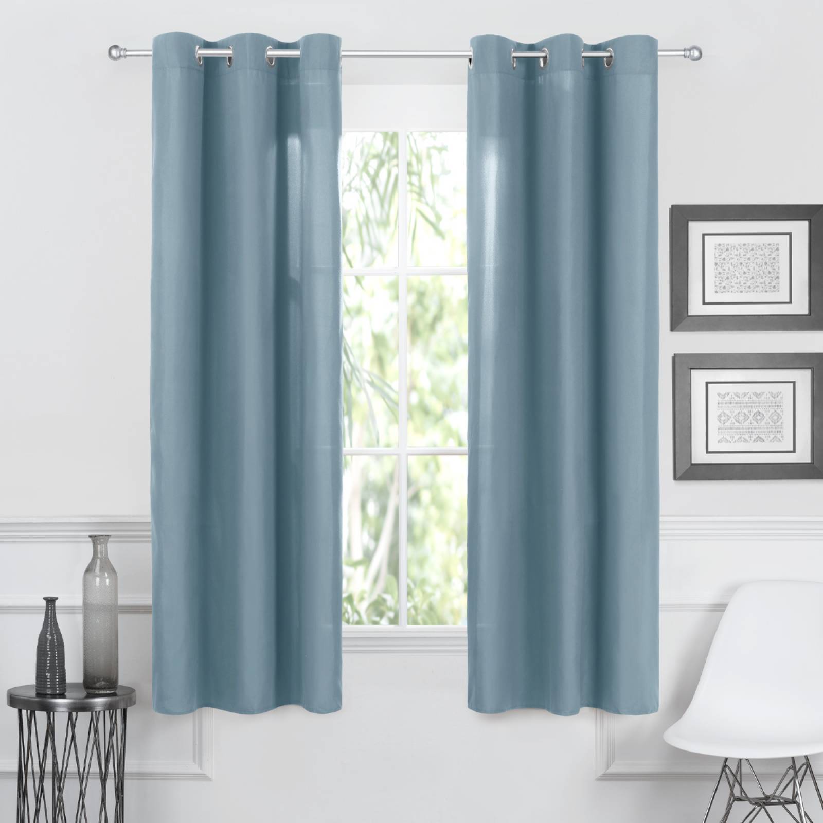 Cortina 2.36x1.80m Con Argollas Azul Grisaceo REAL TEXTIL