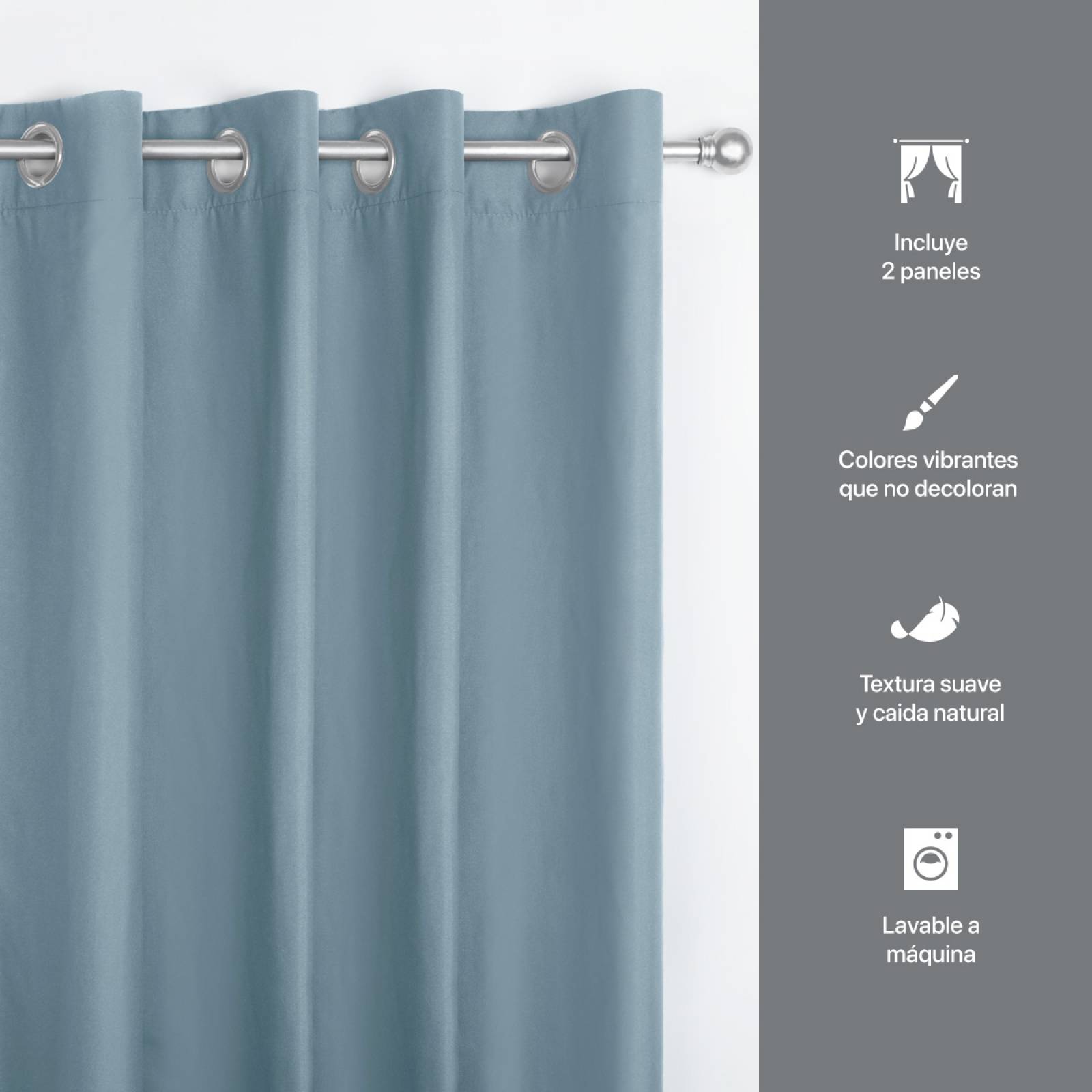 Cortina 2.36x1.80m Con Argollas Azul Grisaceo REAL TEXTIL