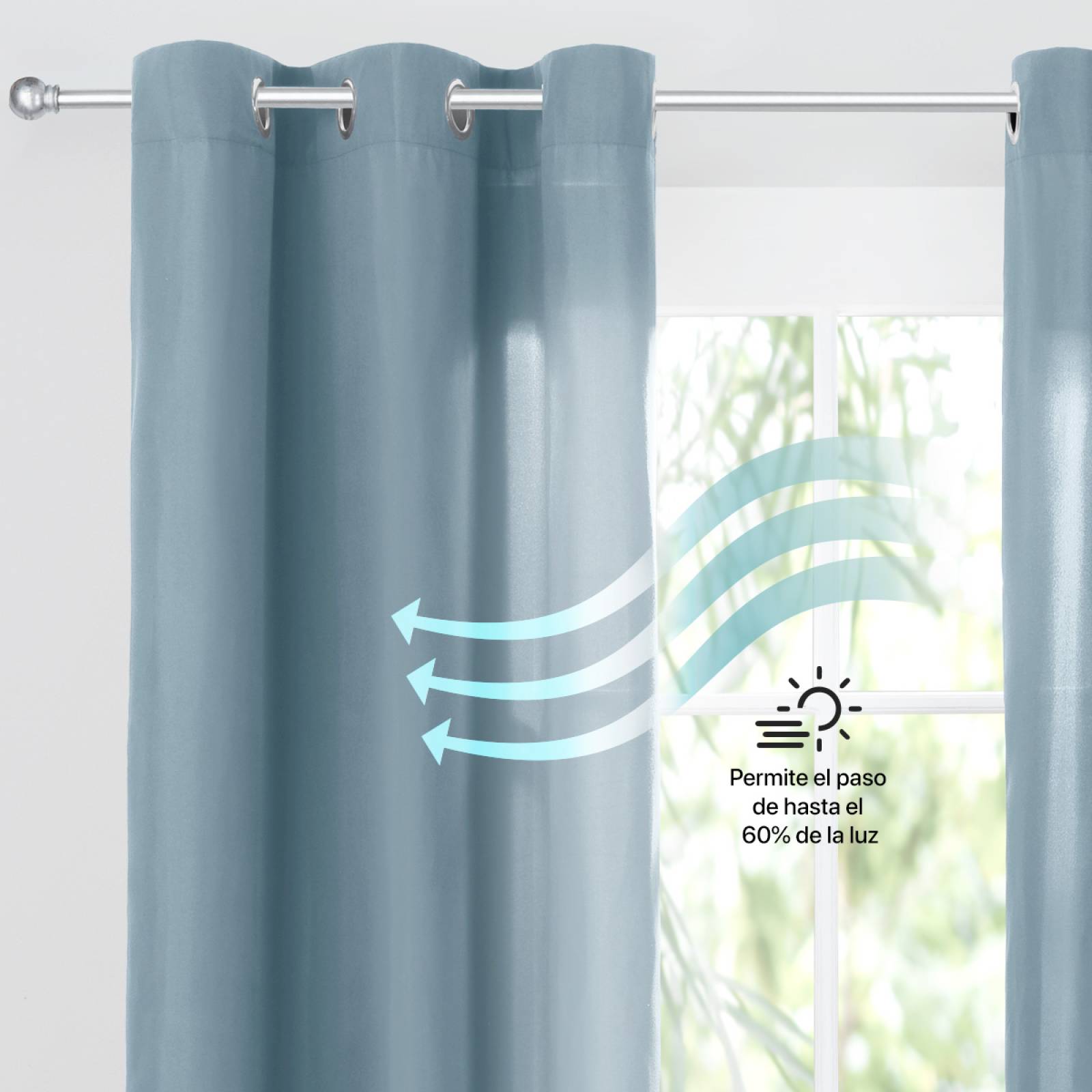 Cortina 2.36x1.80m Con Argollas Azul Grisaceo REAL TEXTIL