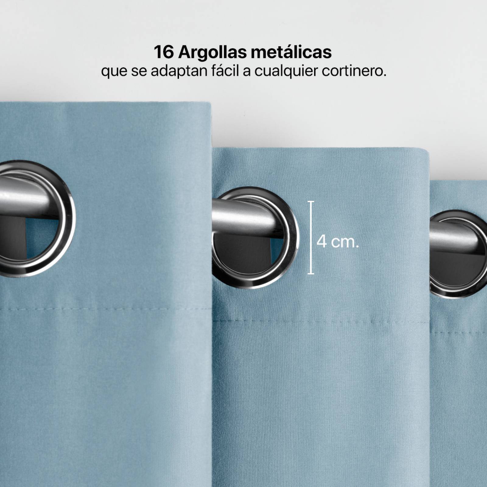 Cortina 2.36x1.80m Con Argollas Azul Grisaceo REAL TEXTIL