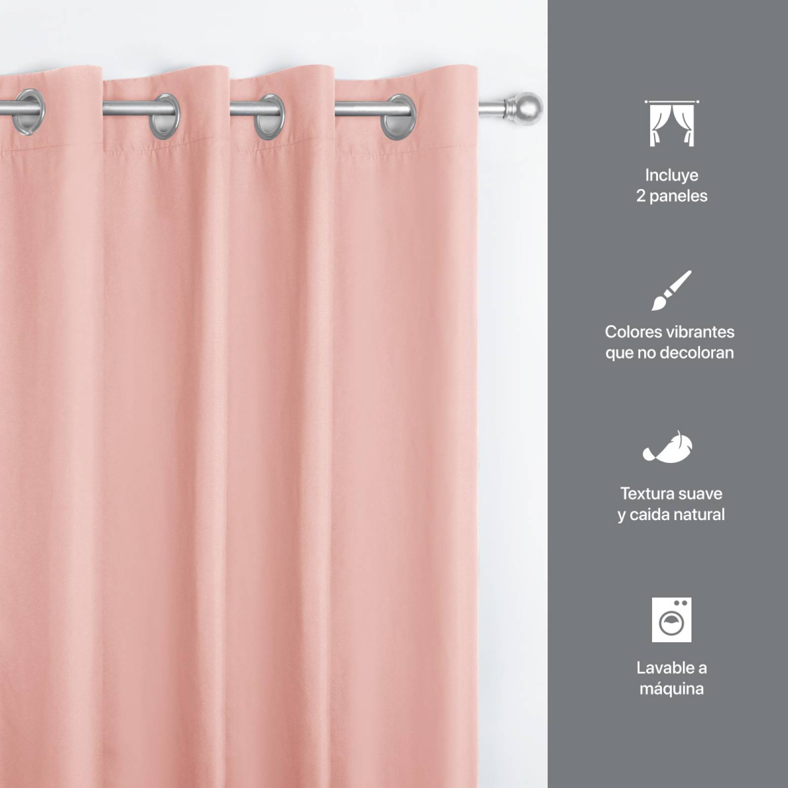 Cortina 3.00x2.30m Con Argollas Rosa REAL TEXTIL