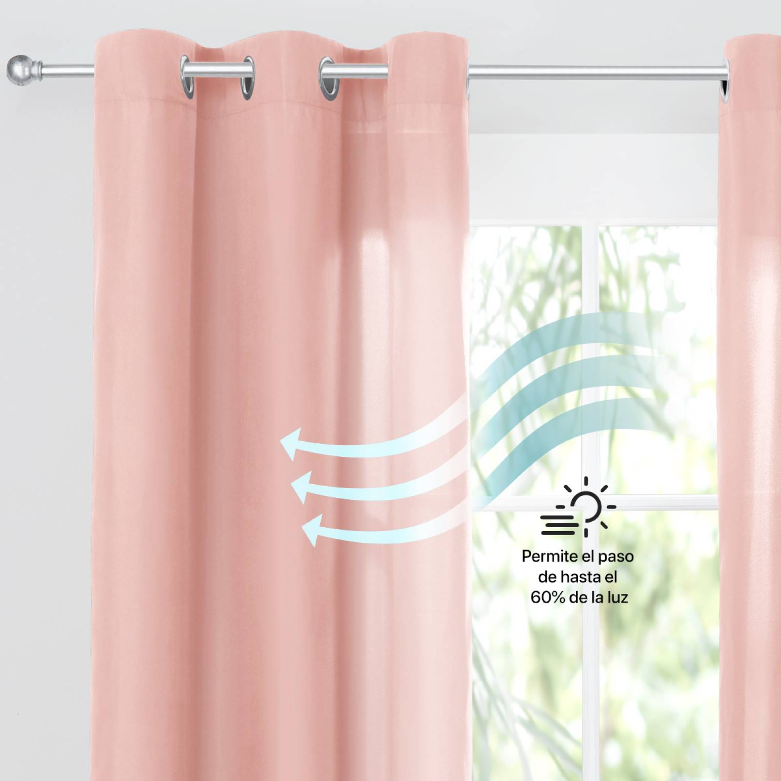 Cortina 3.00x2.30m Con Argollas Rosa REAL TEXTIL