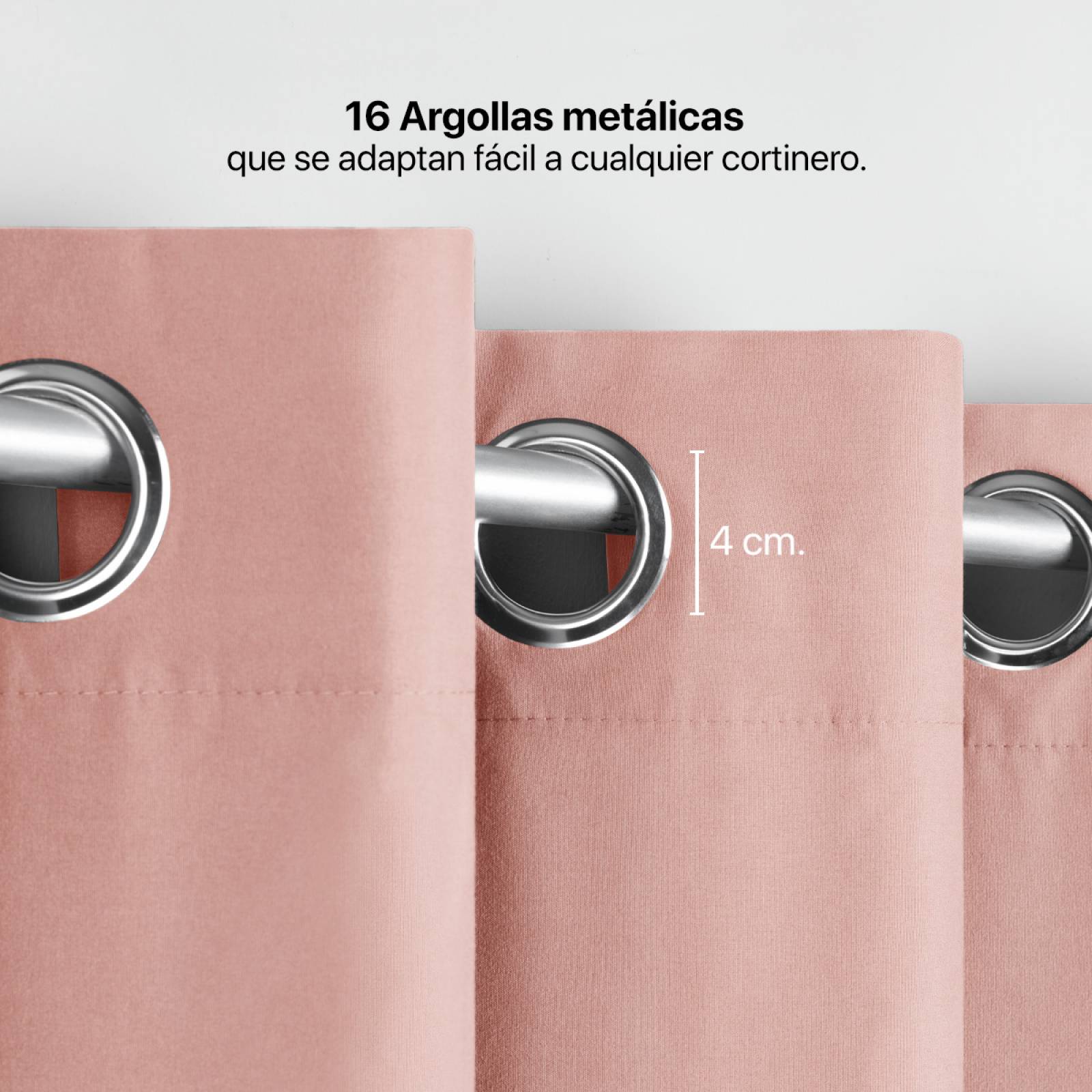 Cortina 3.00x2.30m Con Argollas Rosa REAL TEXTIL