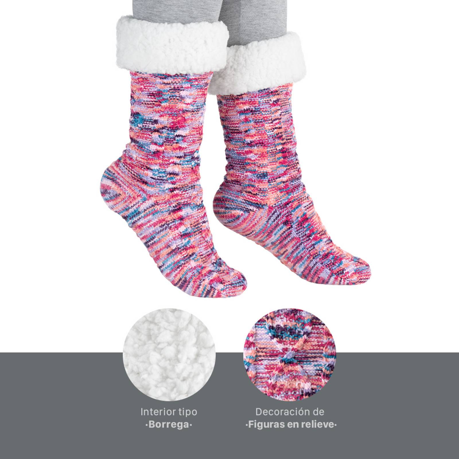 Calcetines Invernales Térmicos Borrega/ Antiderrapante 1 Par Multicolor REAL TEXTIL