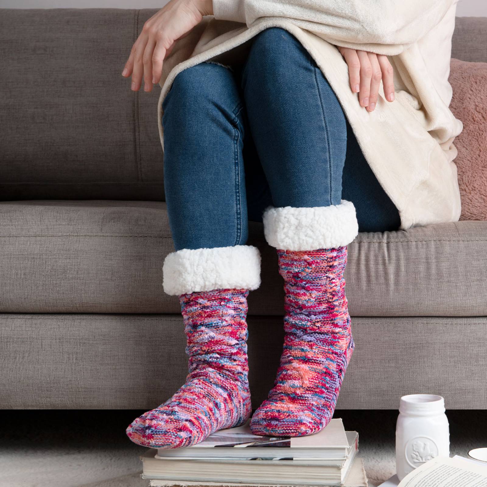 Calcetines Invernales Térmicos Borrega/ Antiderrapante 1 Par Multicolor REAL TEXTIL