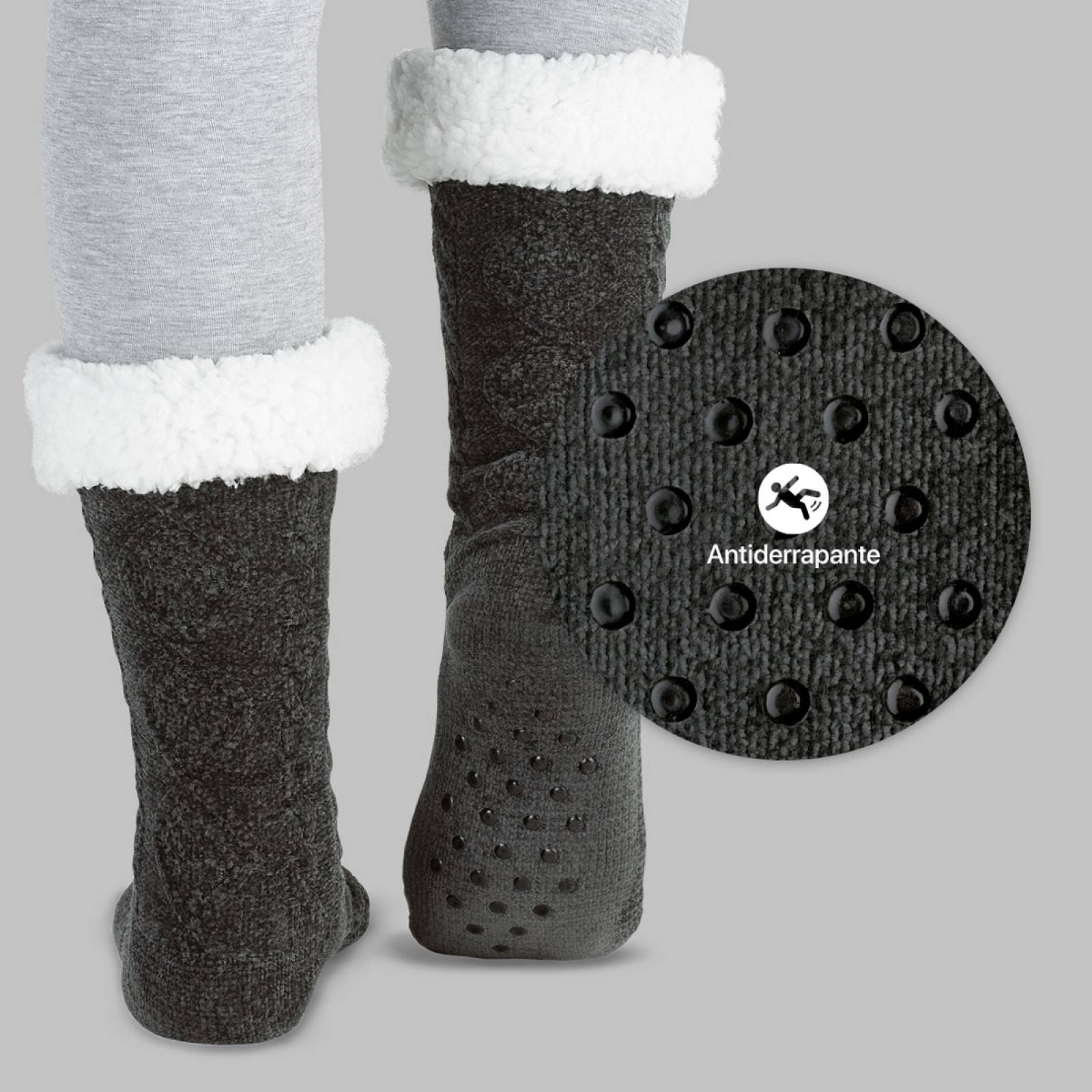 Calcetines Invernales Térmicos Borrega/ Antiderrapante 1 Par Gris oxford REAL TEXTIL