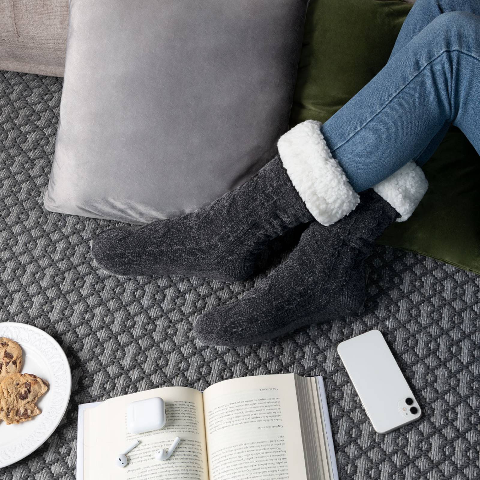 Calcetines Invernales Térmicos Borrega/ Antiderrapante 1 Par Gris oxford REAL TEXTIL