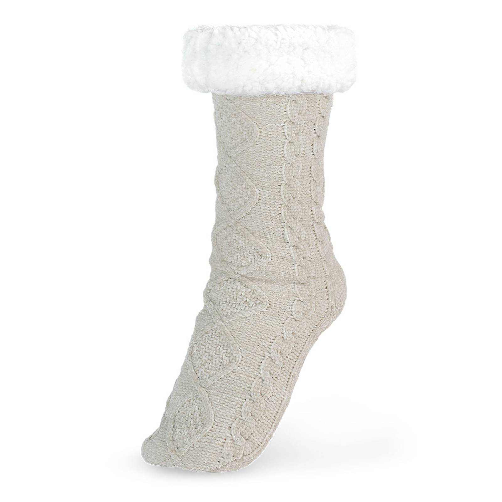Calcetines Invernales Térmicos Pantuflas de Borrega para Invierno con Antiderrapante 1 Par Gris Claro REAL TEXTIL.